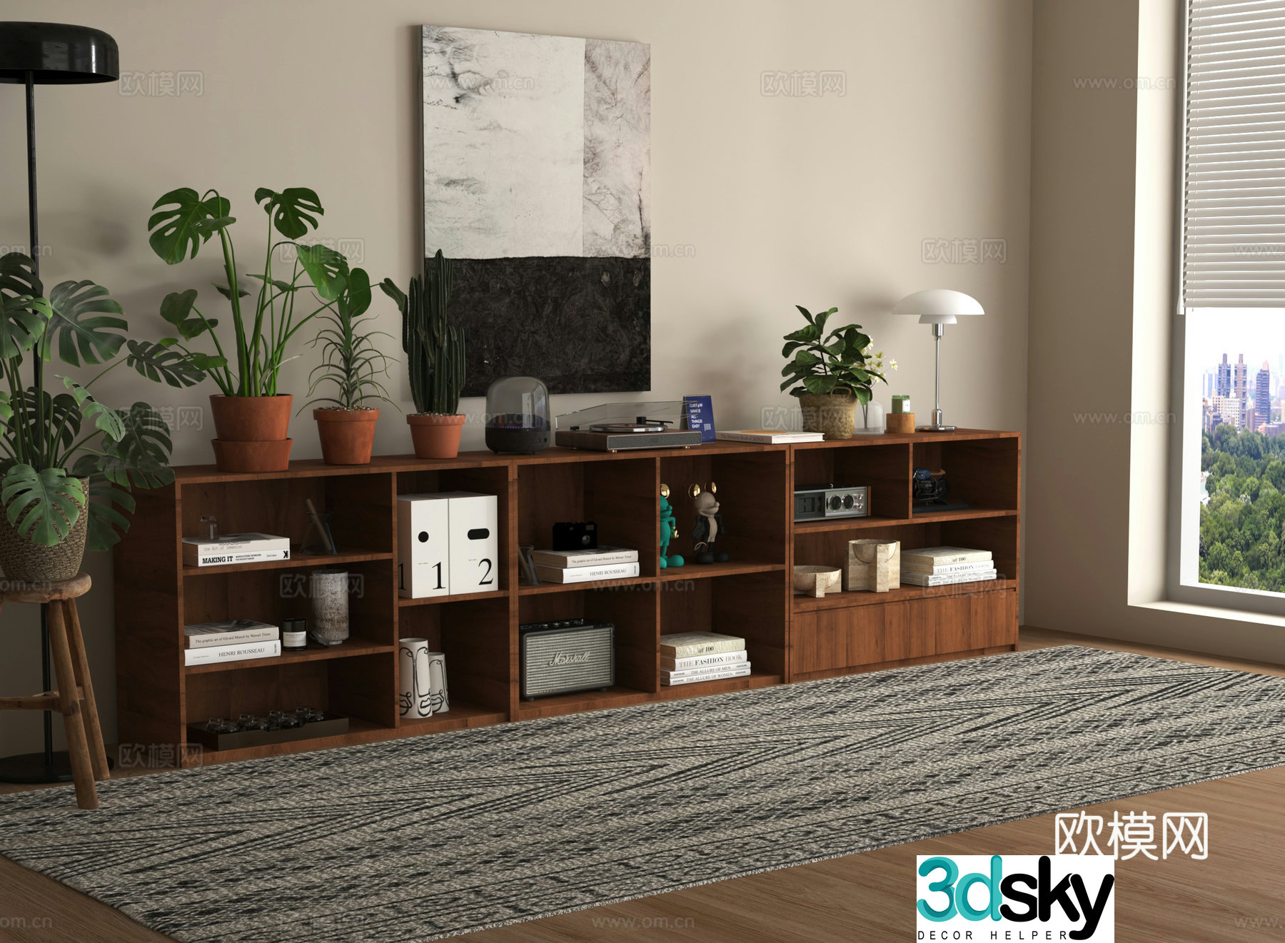 Showcase storage cabinet low cabinet bookcase potted plant green plant 3D model