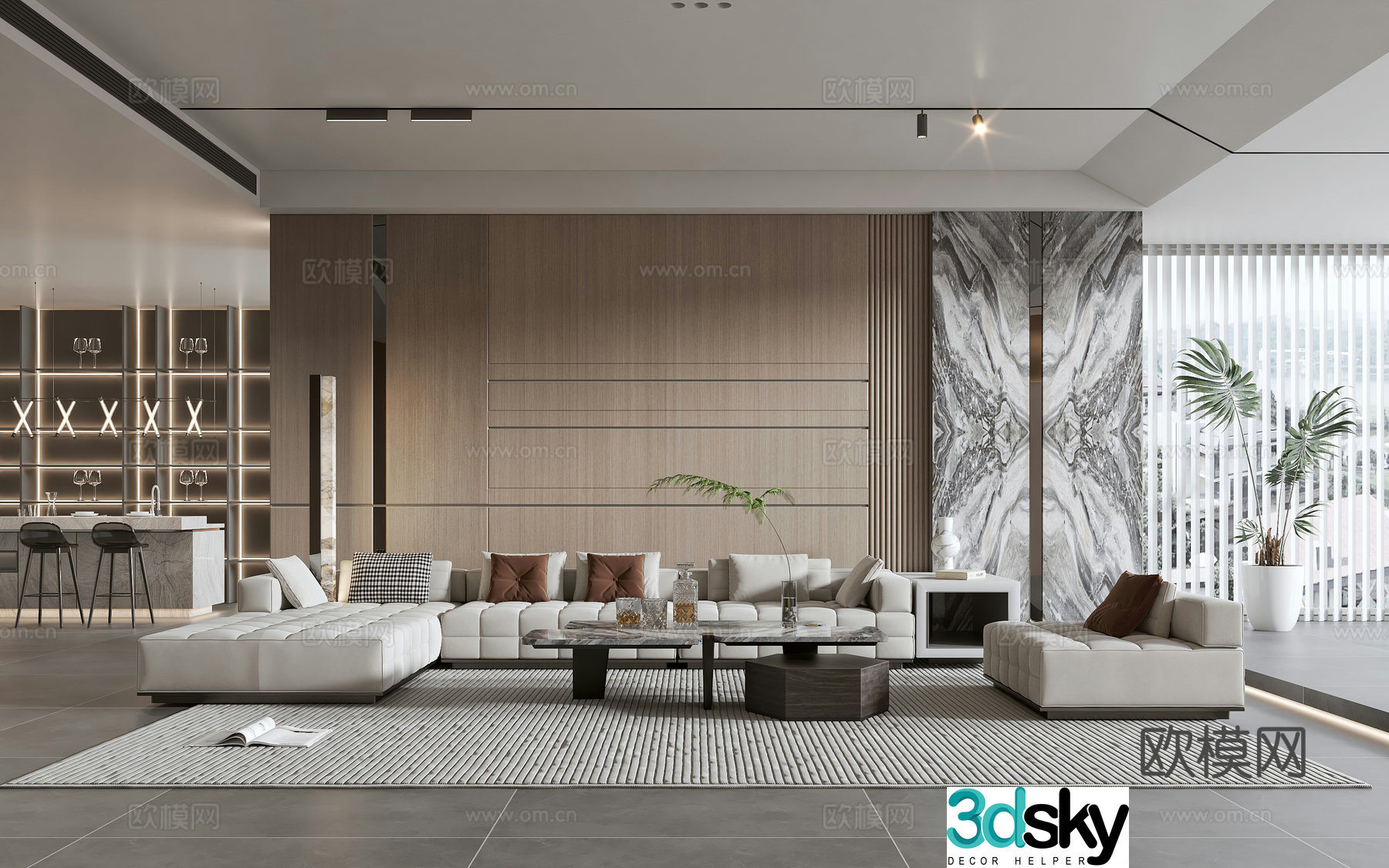 Modern living room modern sofa coffee table combination modern background wall 3d model