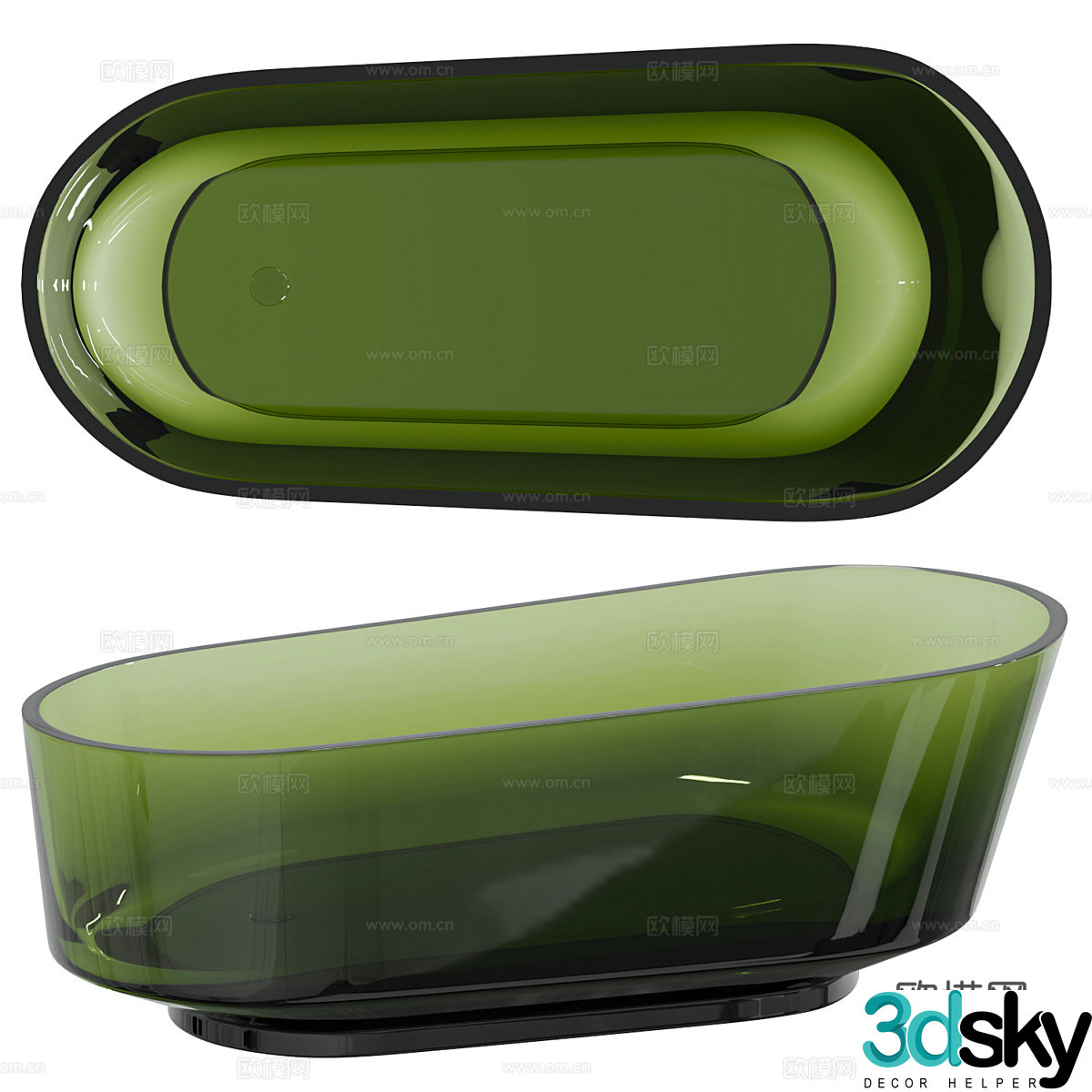 Modern Emerald Polyester Resin Bathtub 3D Model