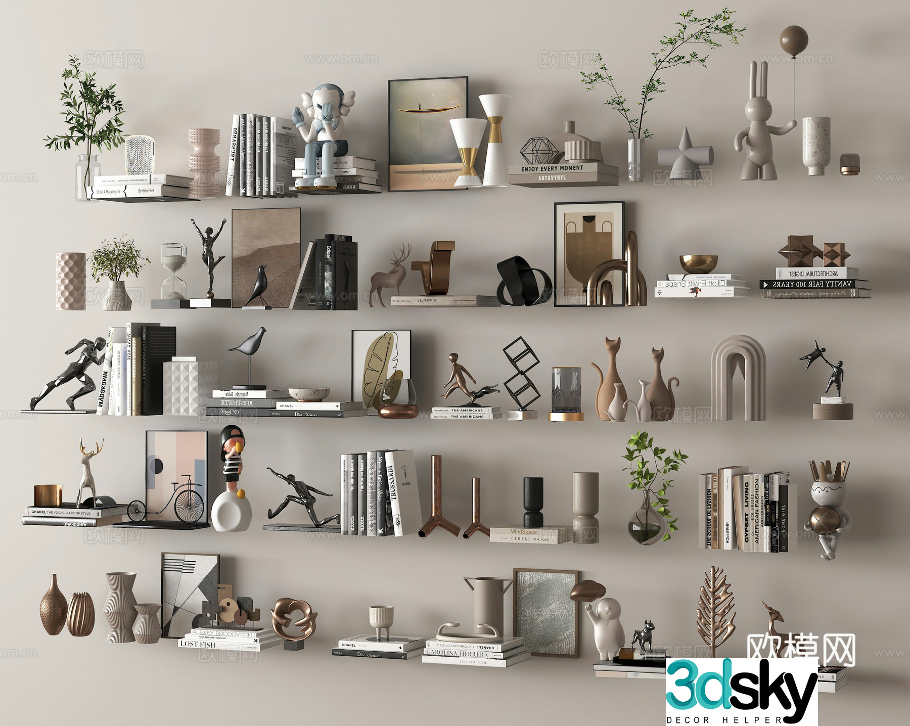 Ornaments ornaments vase books 3d model
