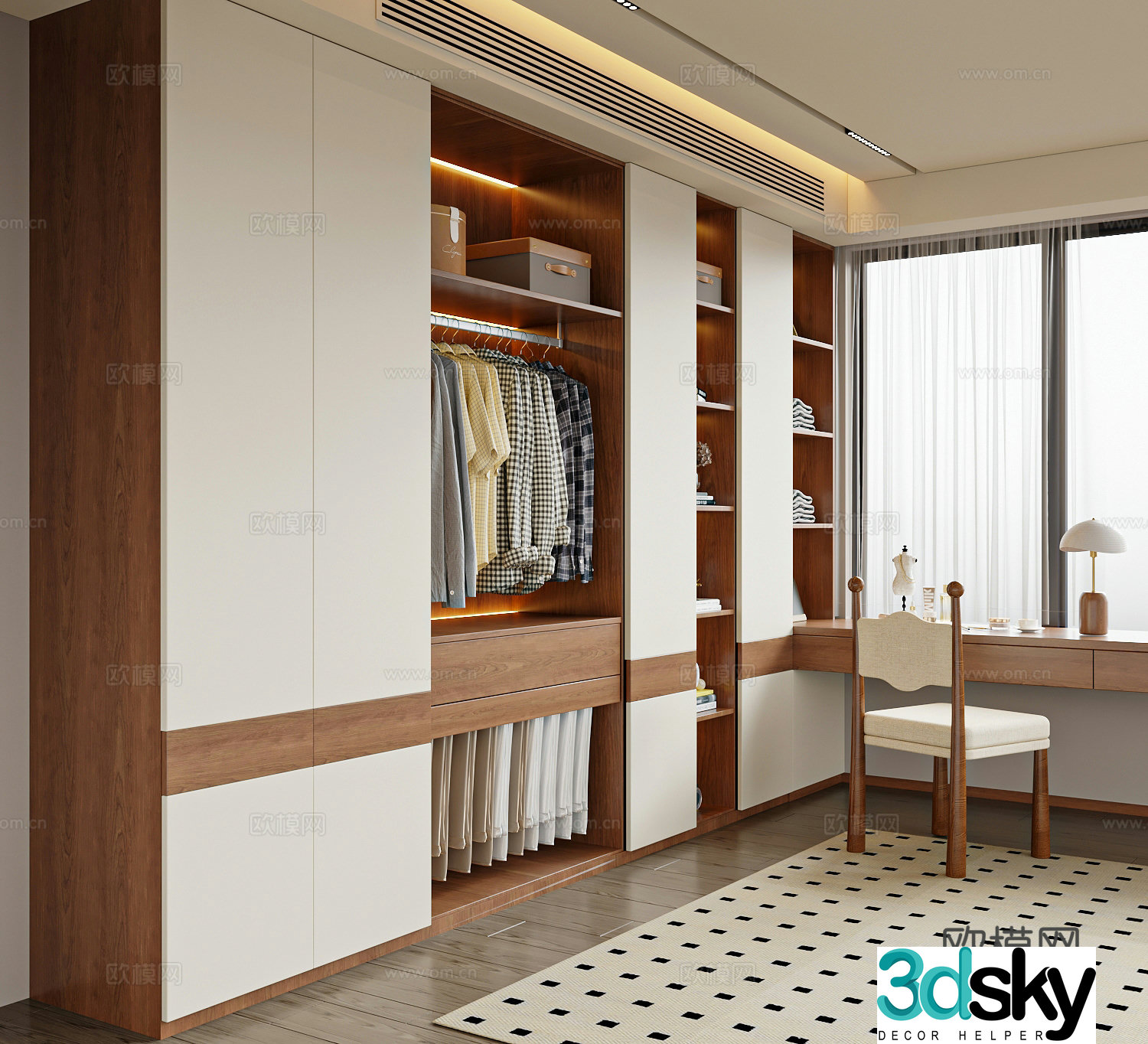 Modern medieval wind wardrobe dressing table wardrobe integrated 3D model