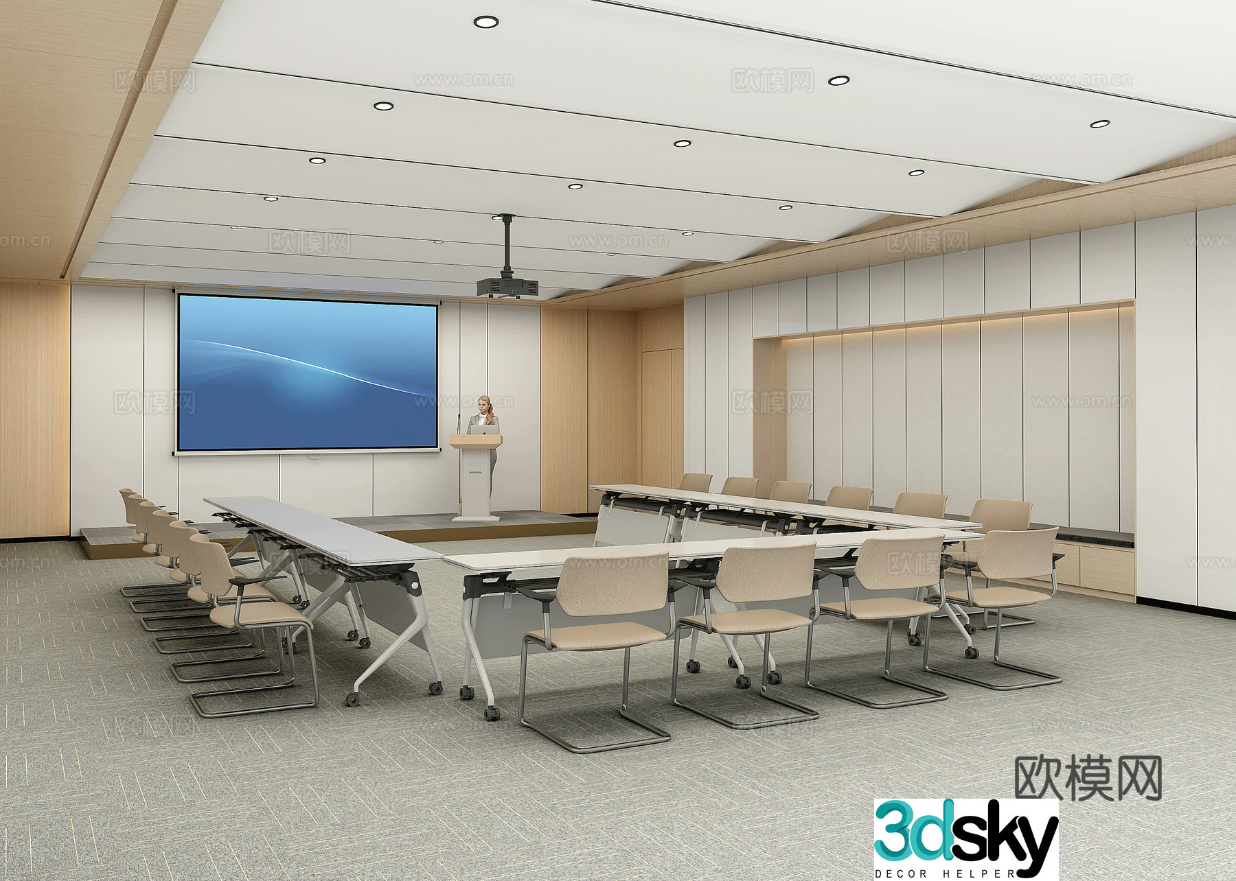 Training room conference room training table and chair 3d model