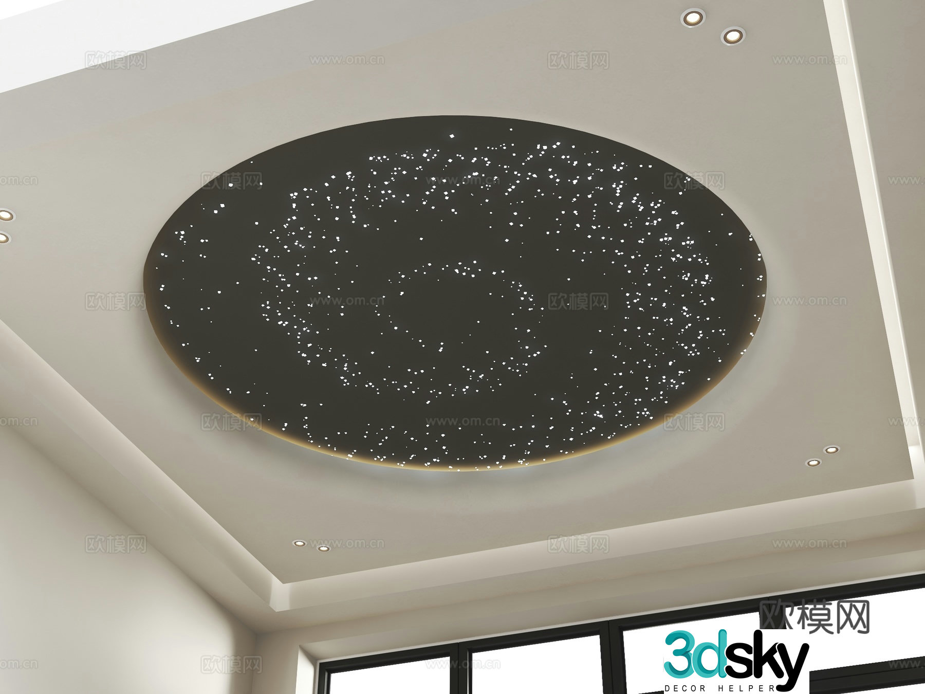 House-silent style ceiling round shape ceiling fiber optic lamp ceiling starry sky ceiling creamy ceiling 3D model