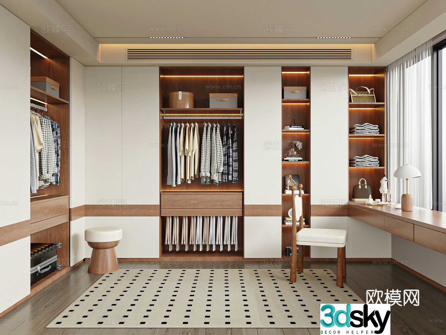 Modern medieval windbreaker wardrobe dressing table integrated 3D model