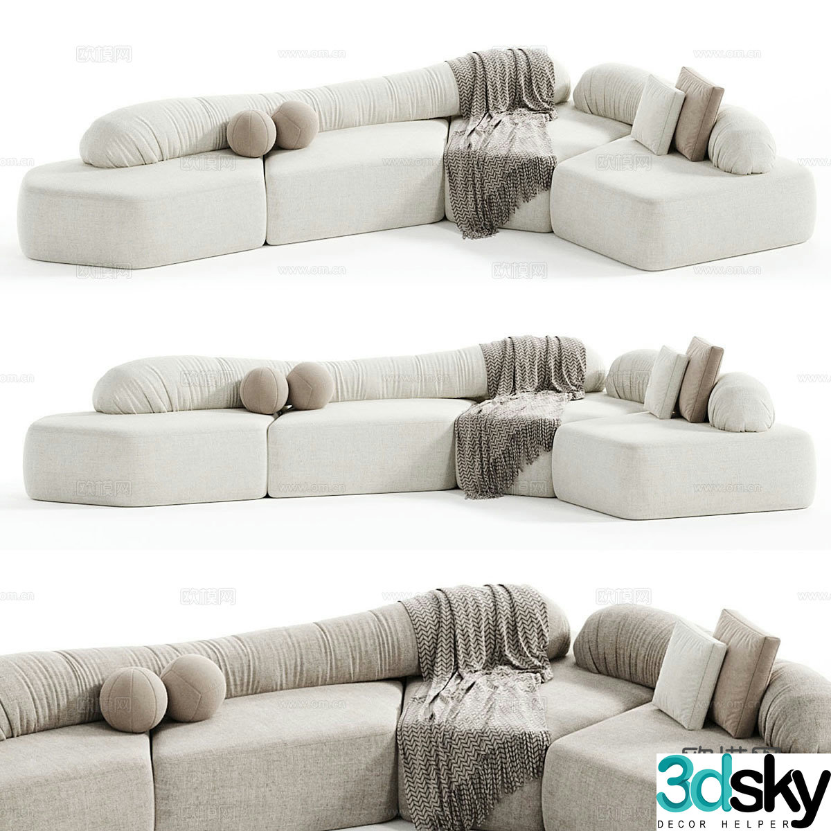 Modern Cream Edra On The Rocks Combination Sofa 3D Model