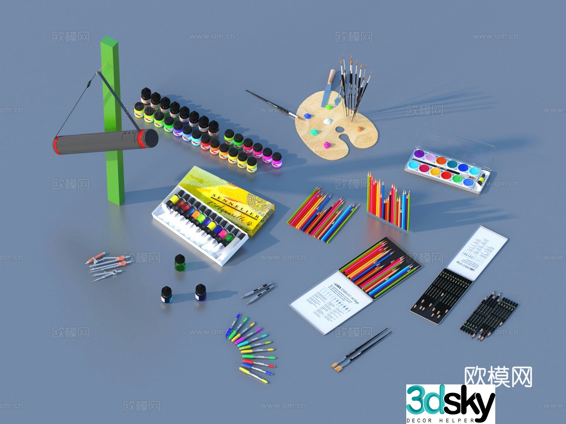 Paintbrush Colored Pencil Stationery School Supplies Office Supplies 3D Model