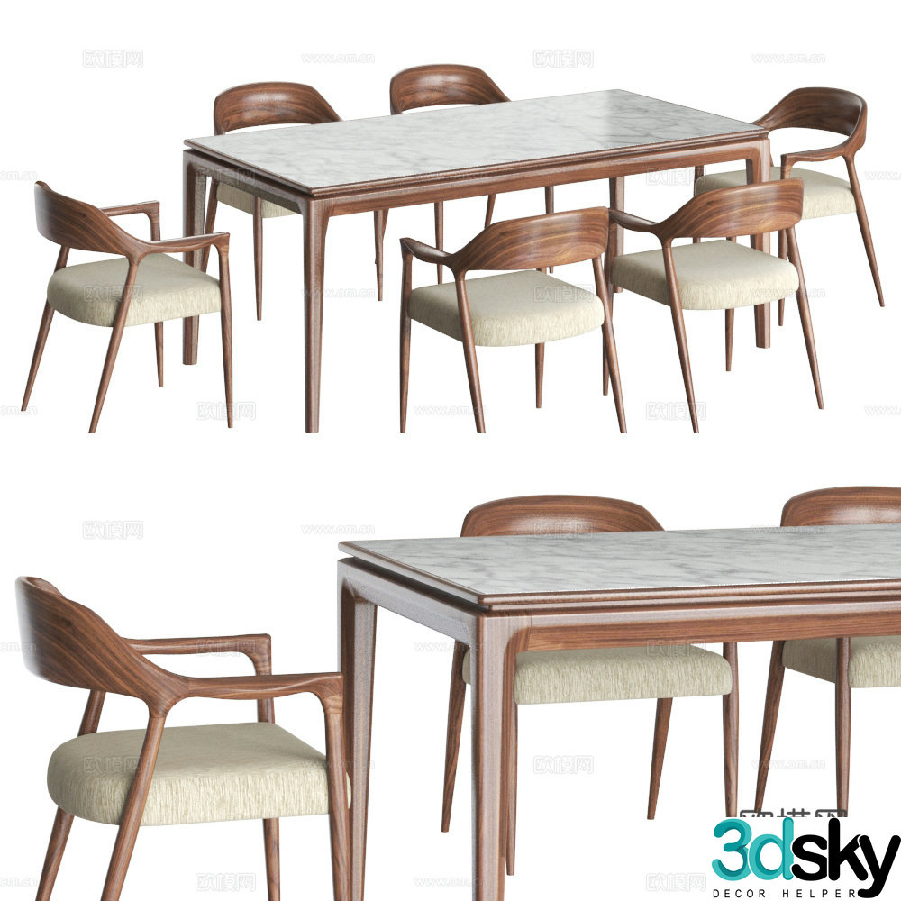 New Chinese dining table and chairs Solid wood table and chair combination 3D model