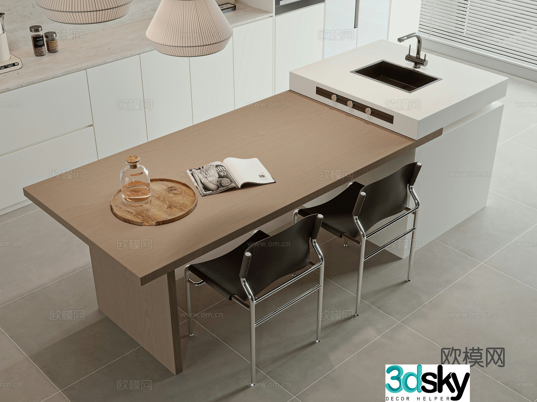 Modern island dining table 3d model
