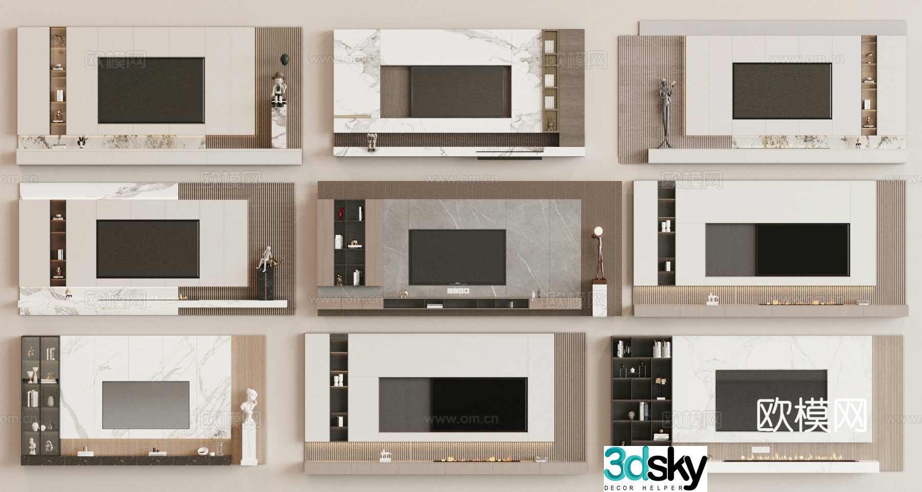 Modern TV background wall 3d model