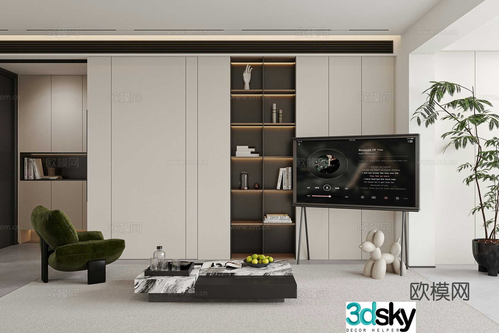 Modern living and dining room 3d model