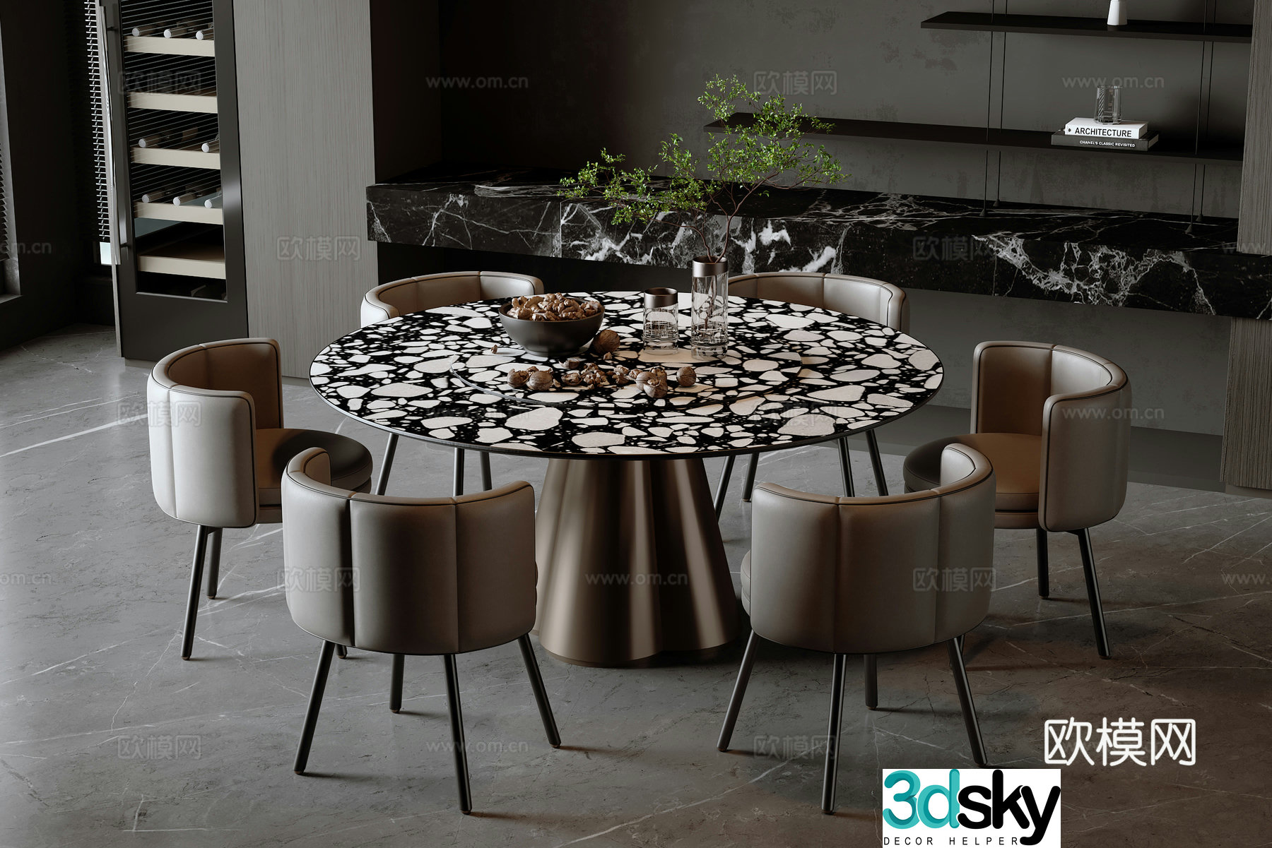 Modern Italian dining table and chair combination 3D model