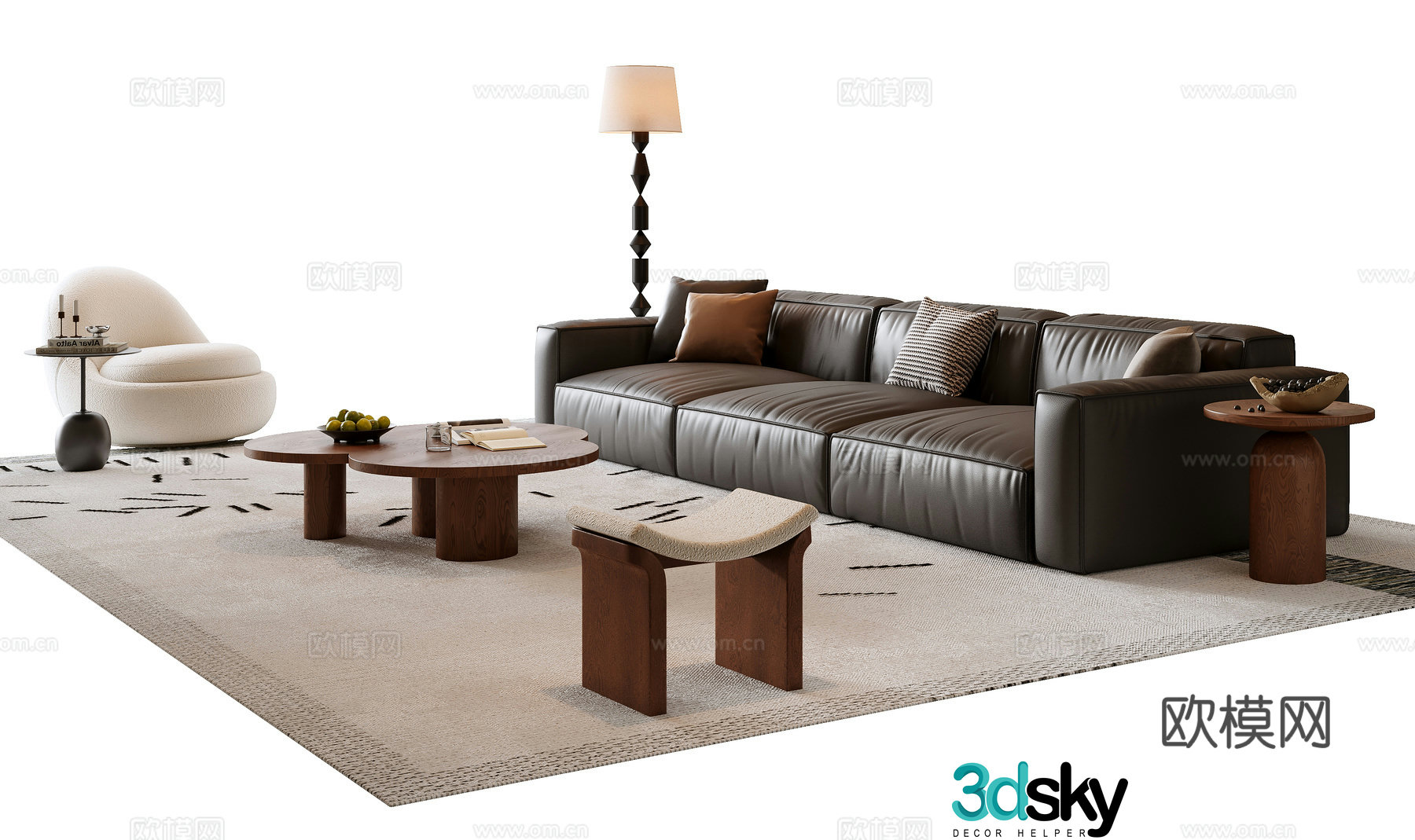 Medium style sofa coffee table combination 3D model
