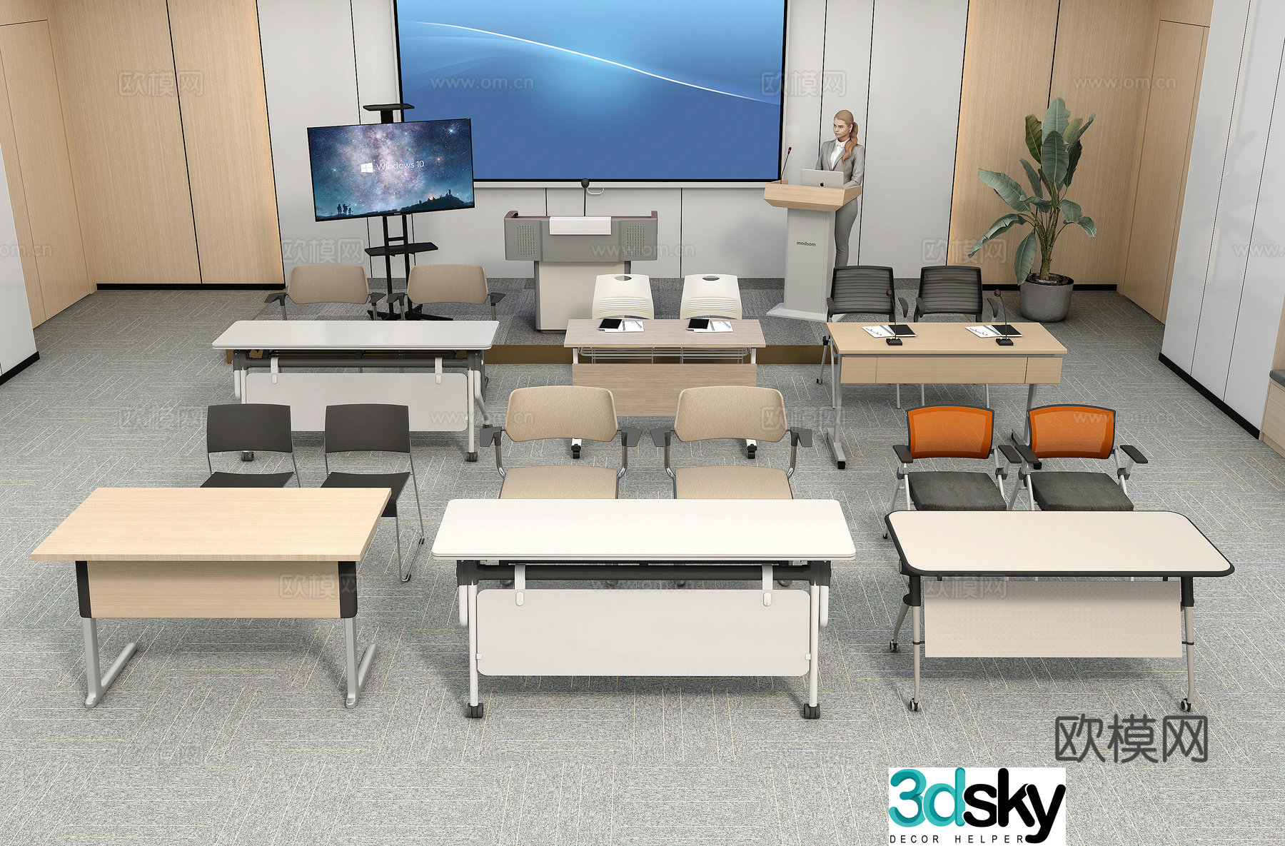 Training room training table and chair 3d model