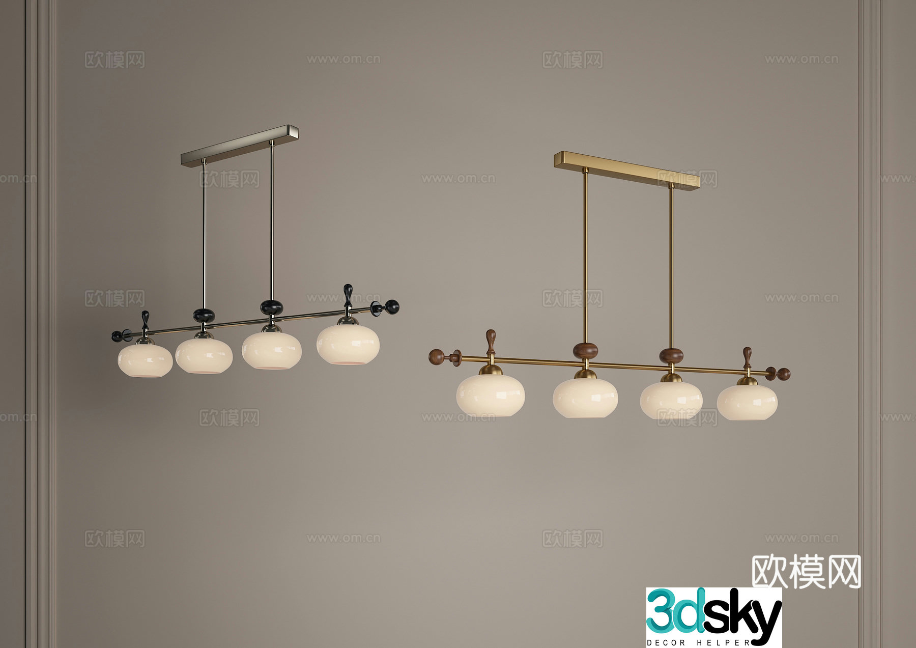 Restaurant Chandeliers Long Strip Chandeliers Middle Chandeliers One-line Chandeliers French Chandeliers Retro Chandeliers 3D Model