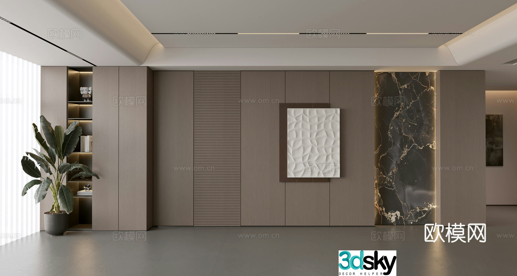 Modern Italian sofa background wall modern ornament balcony cabinet living room cabinet wood veneer background wall 3d model