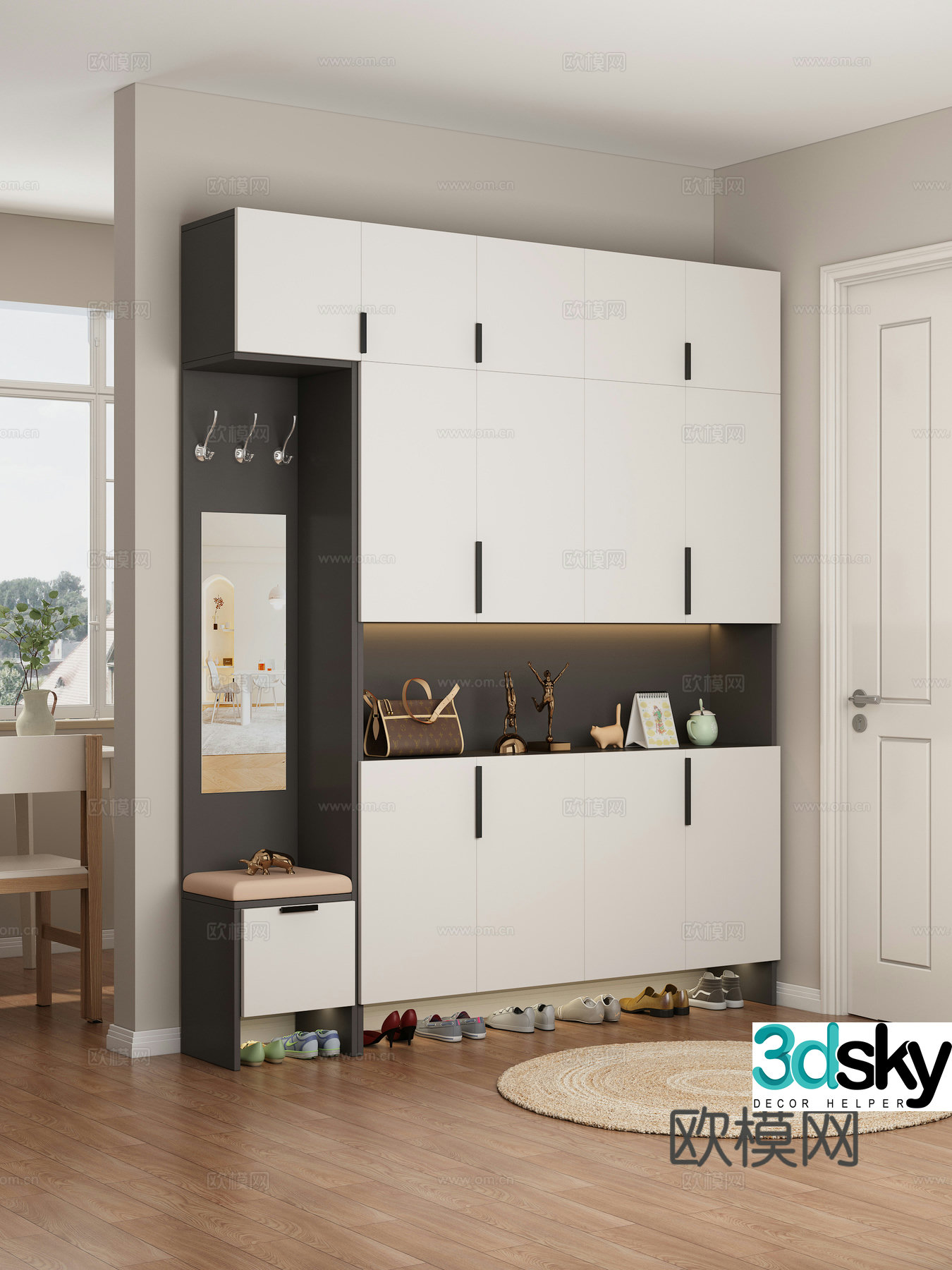 Entrance cabinet entrance door shoe cabinet ornament combination hook shoes carpet 3d model