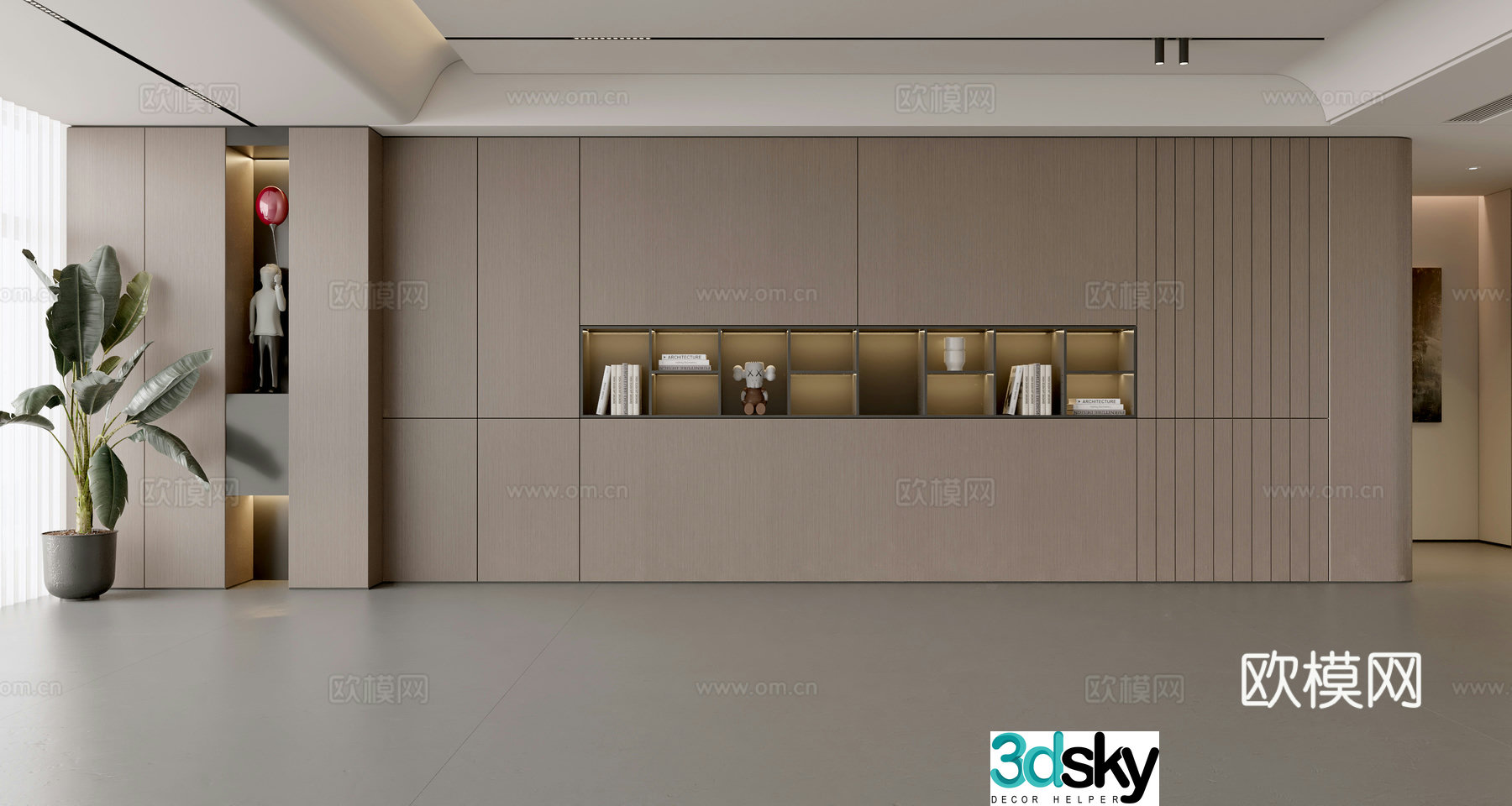 Modern Italian sofa background wall modern ornament balcony cabinet living room cabinet wood veneer background wall 3d model