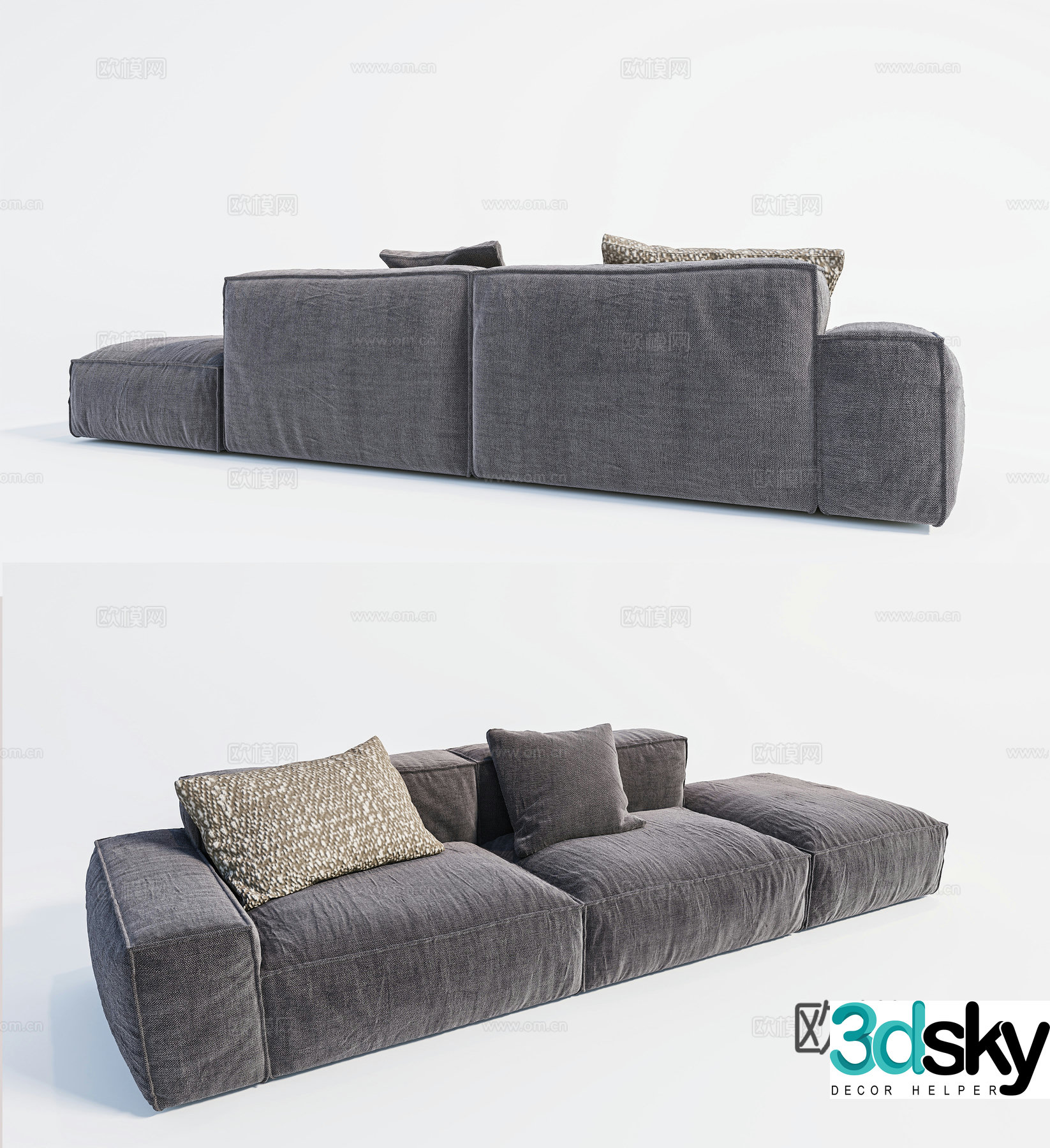 Modern sofa multi-person sofa straight sofa pillow sofa 3D model