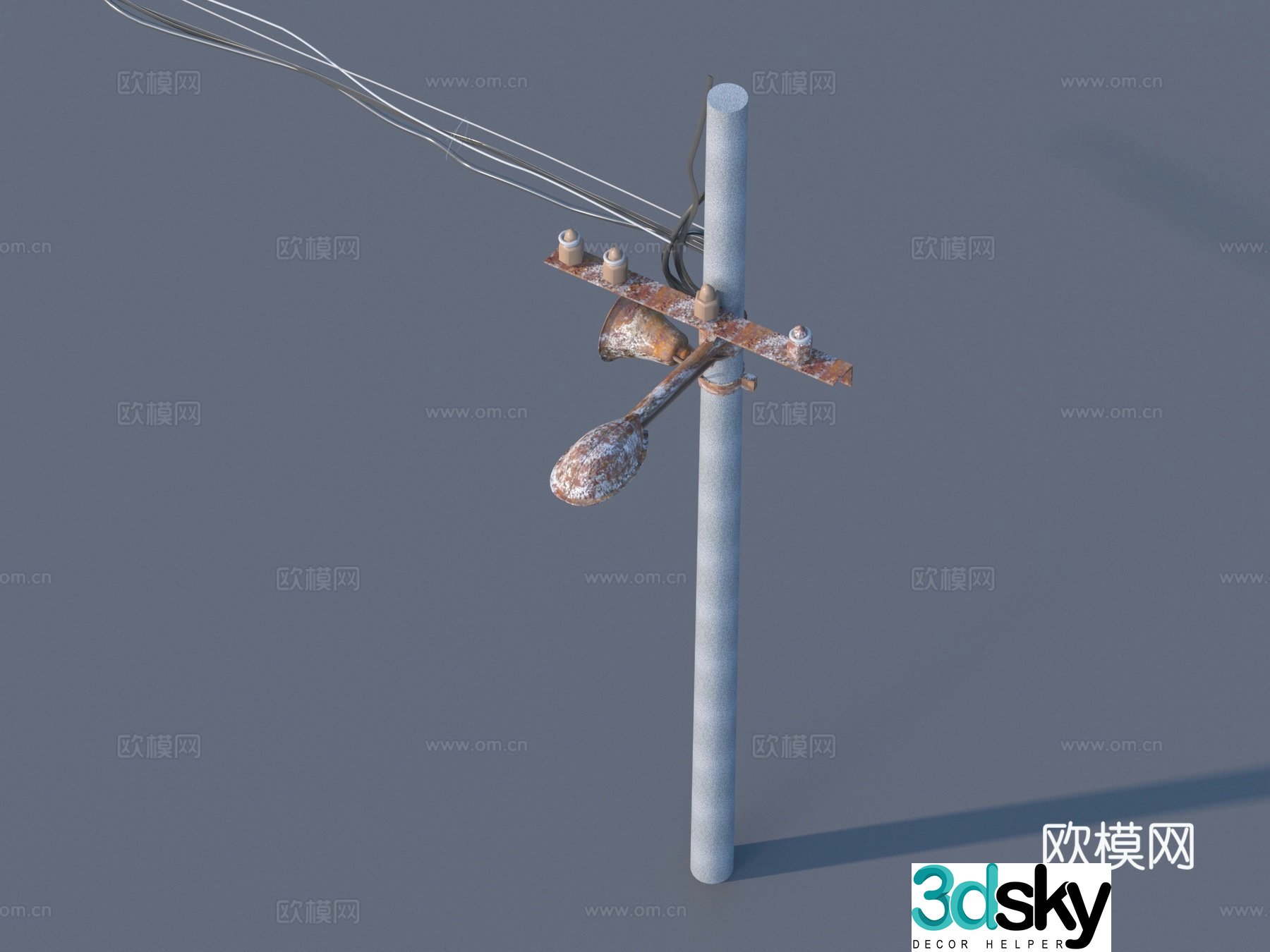 Street lights telephone poles horn 3d model