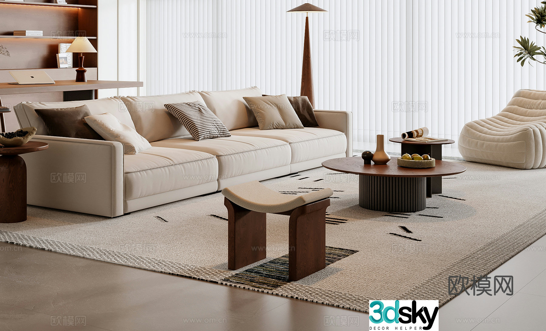 Medium style sofa coffee table combination 3D model