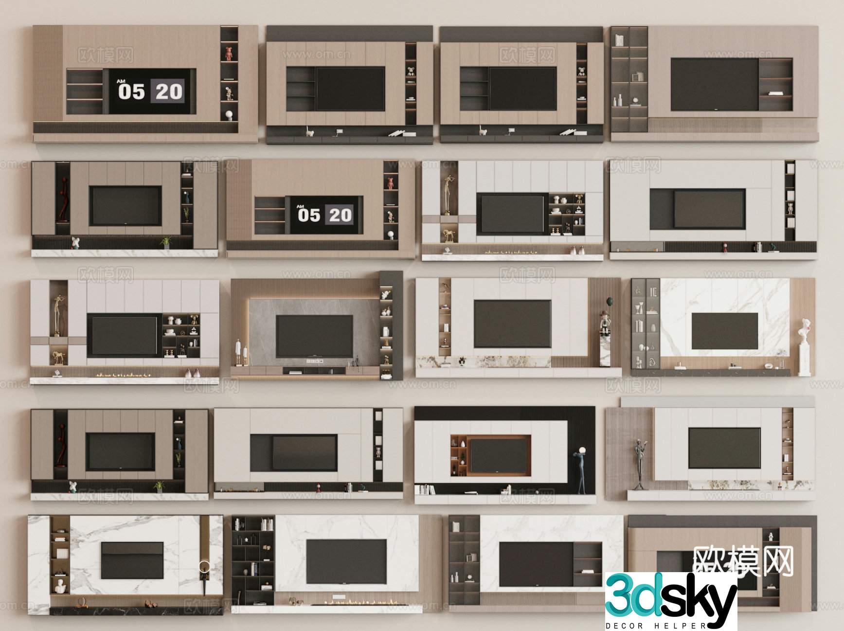 Modern TV background wall 3d model