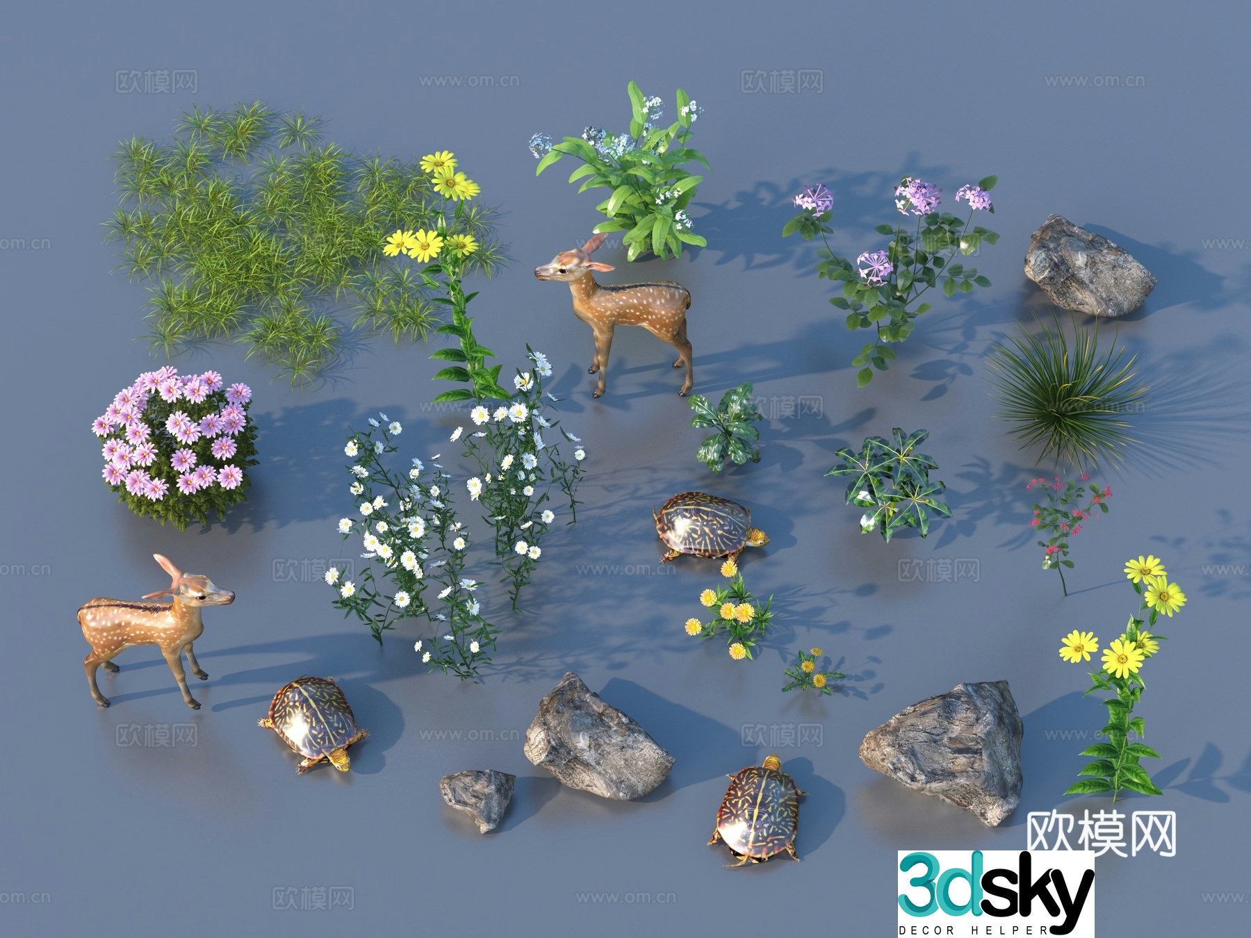 Grass Outdoor Landscape Flowers and Grass 3D Model