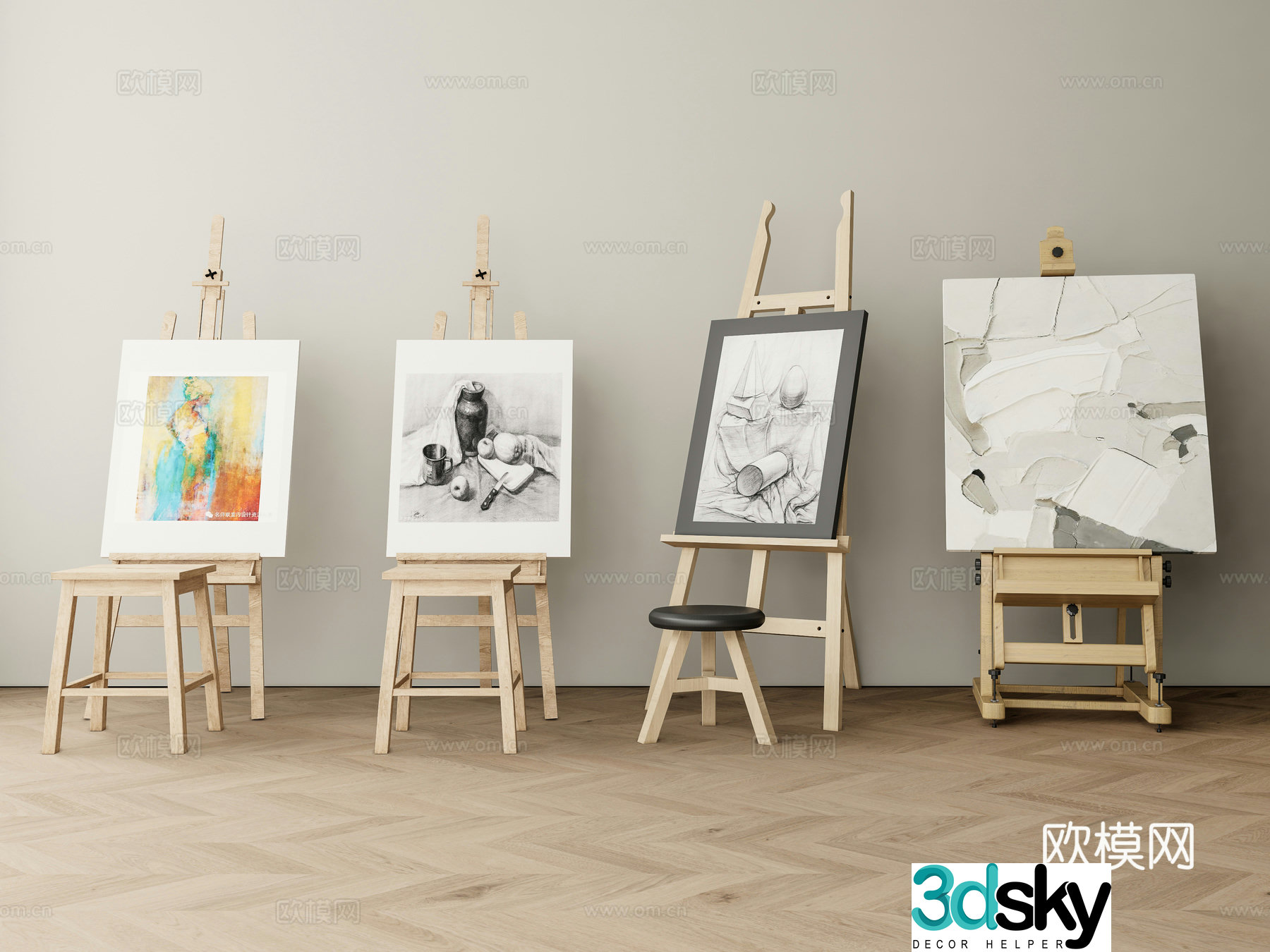 Modern easel art painting equipment 3d model