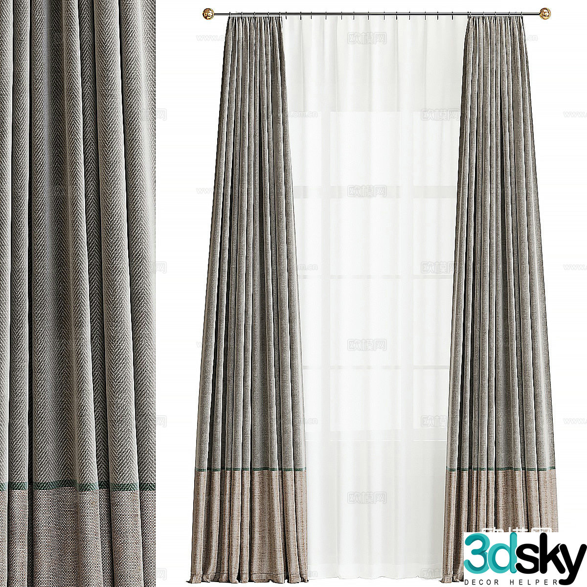 New Chinese style fabric curtain gauze curtain 3D model