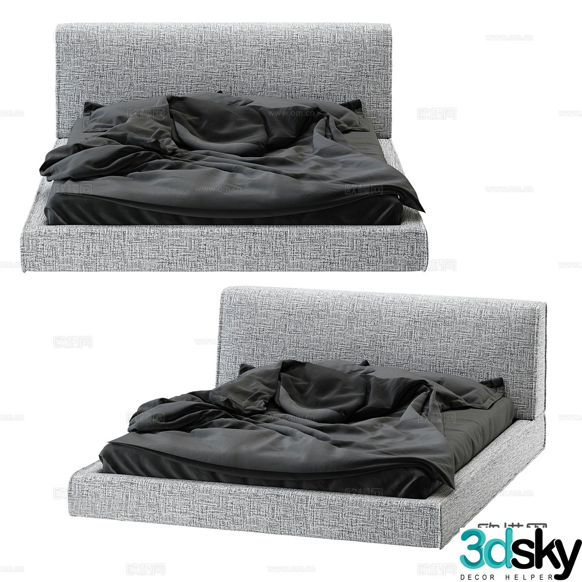 Modern simple double bed Double bed Simple bed Bedroom bed Pillow Gray bed 3D model