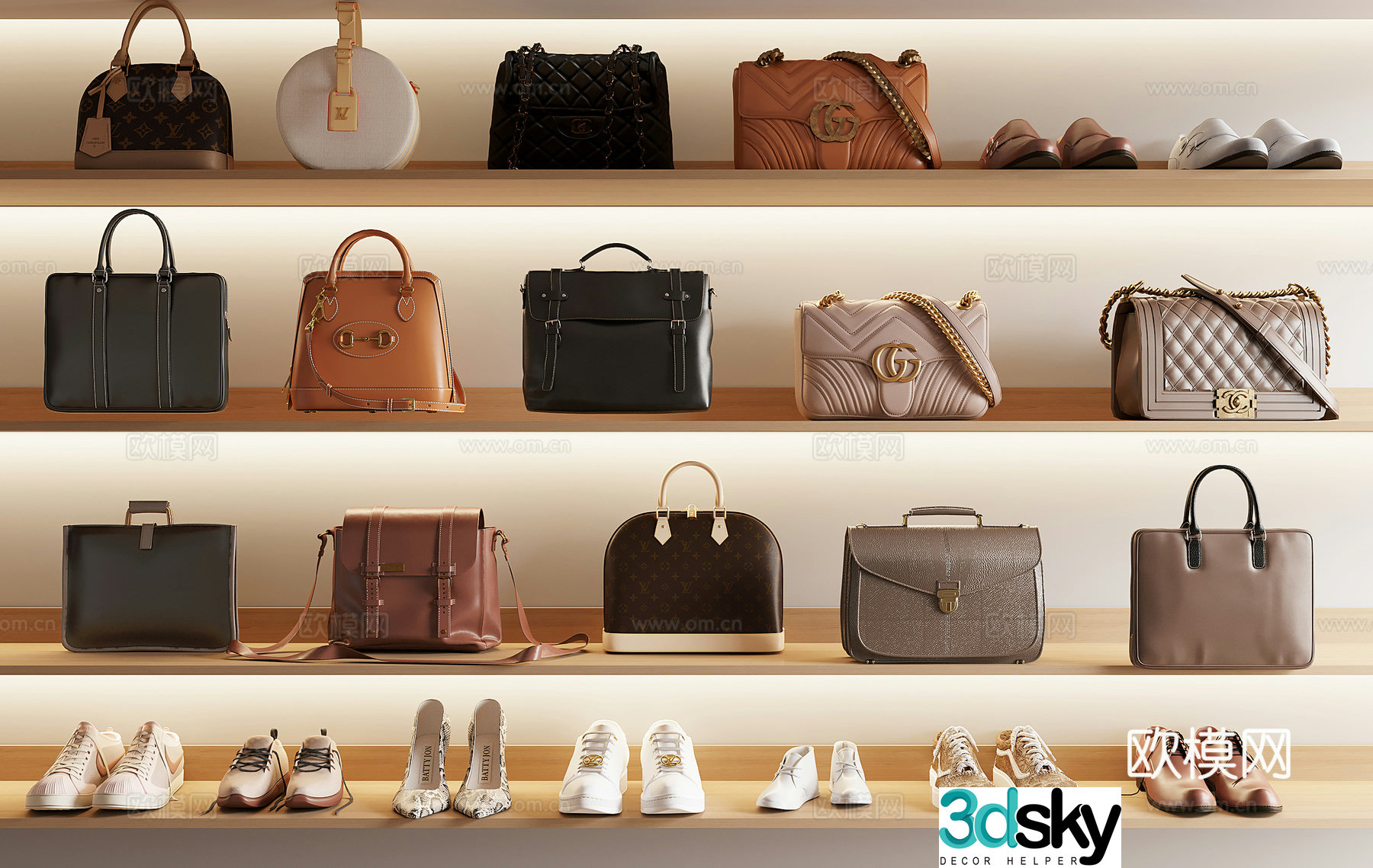 Leather bag Bag Handbag Shoes 3D Model