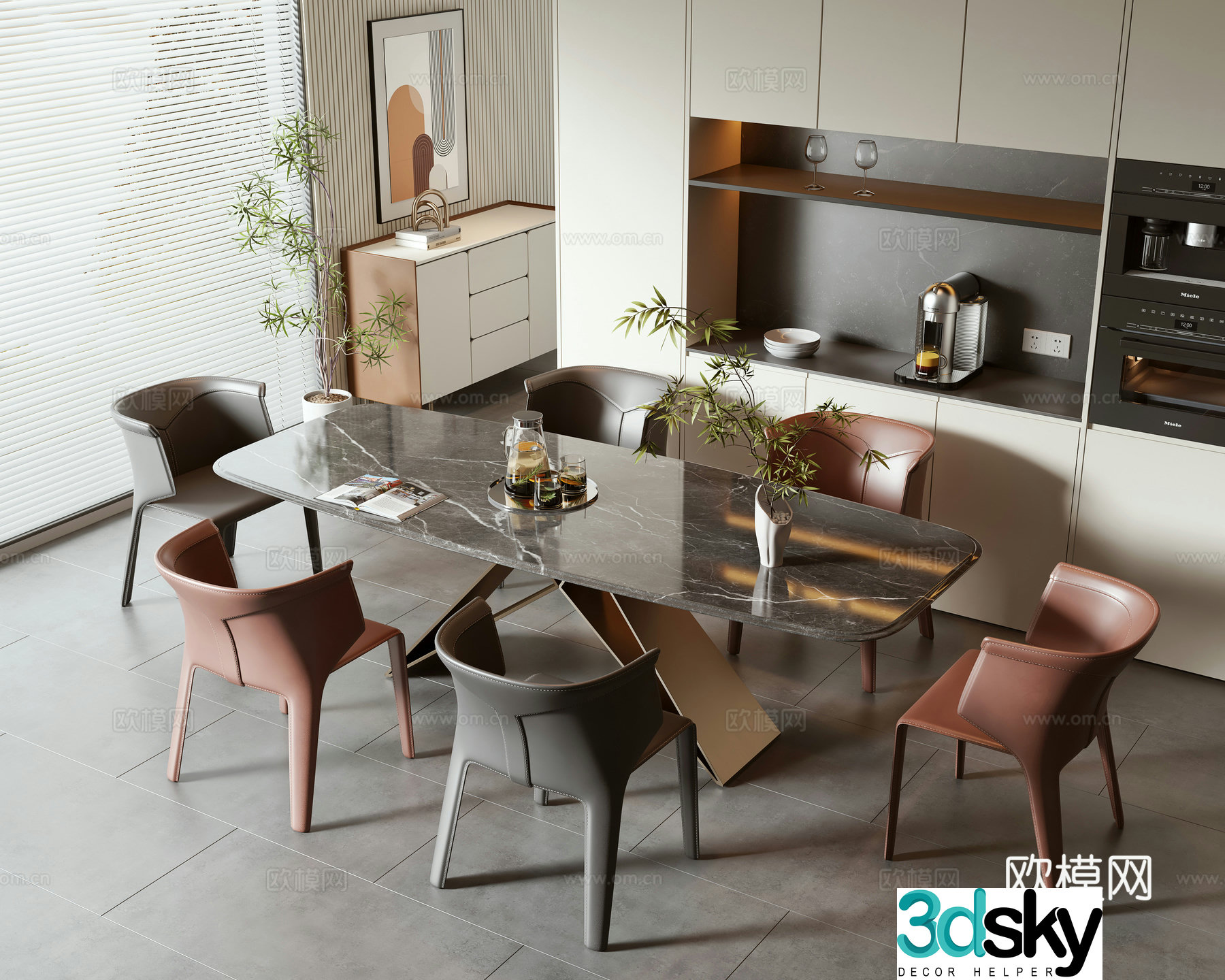 Modern dining table and chair combination 3D model