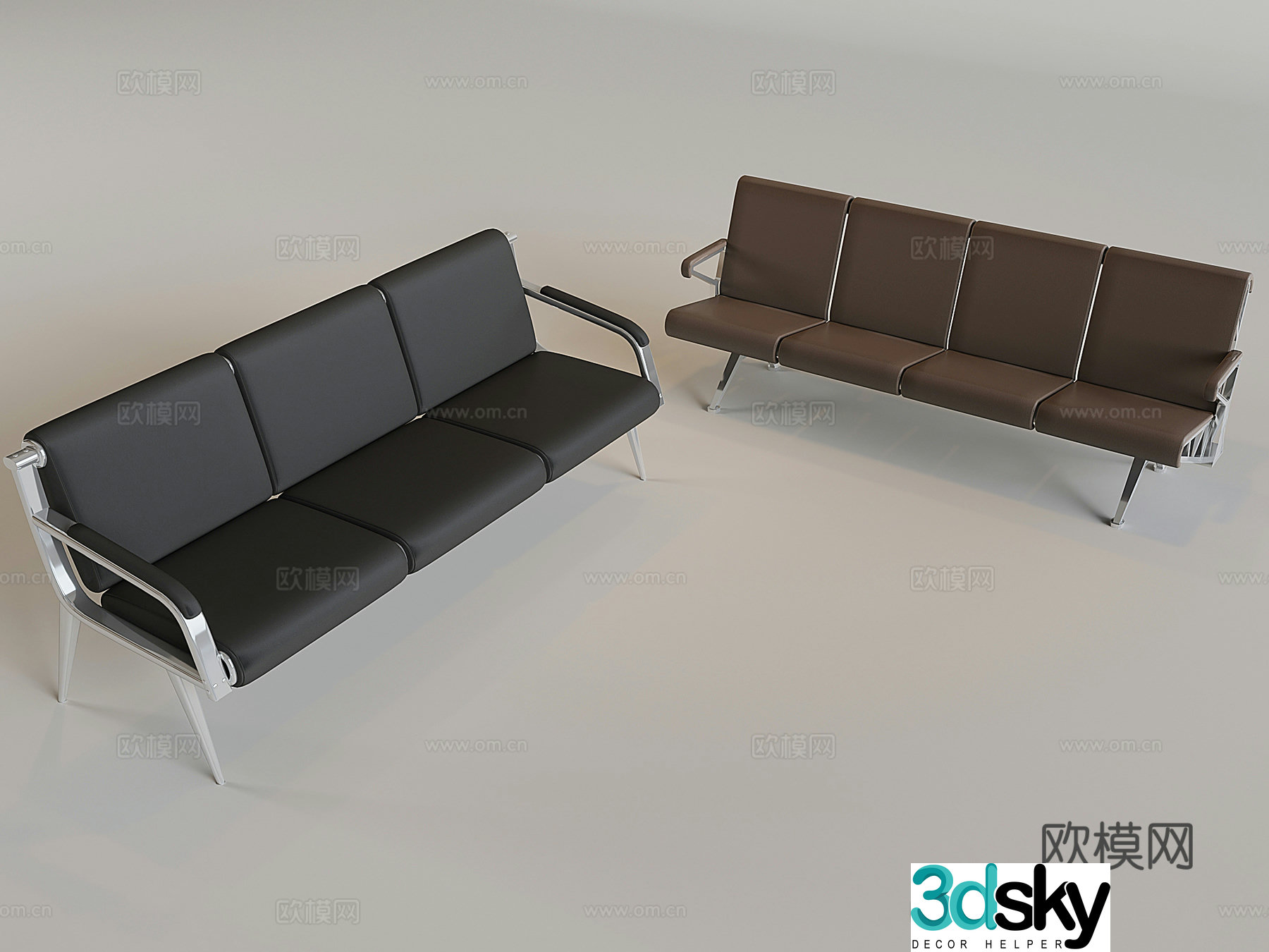 Public leisure sofa seats seating area row chairs waiting chairs backrest chairs rest chairs 3D model