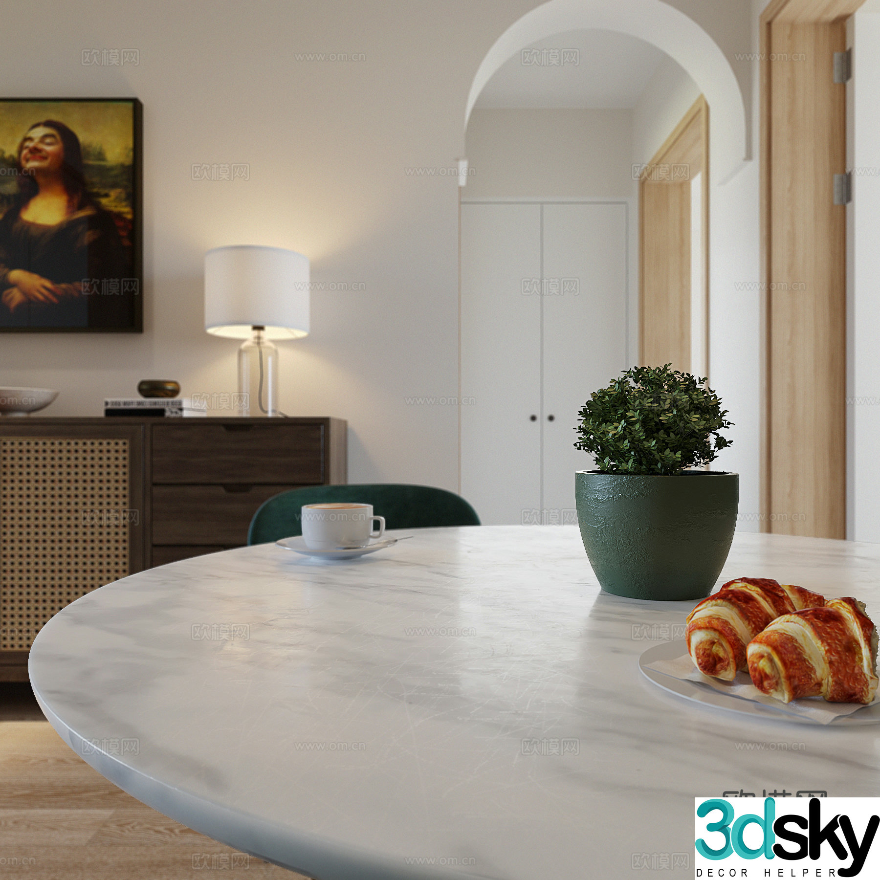 Croissant Bonsai Cherry Fruit Modern 3D Model