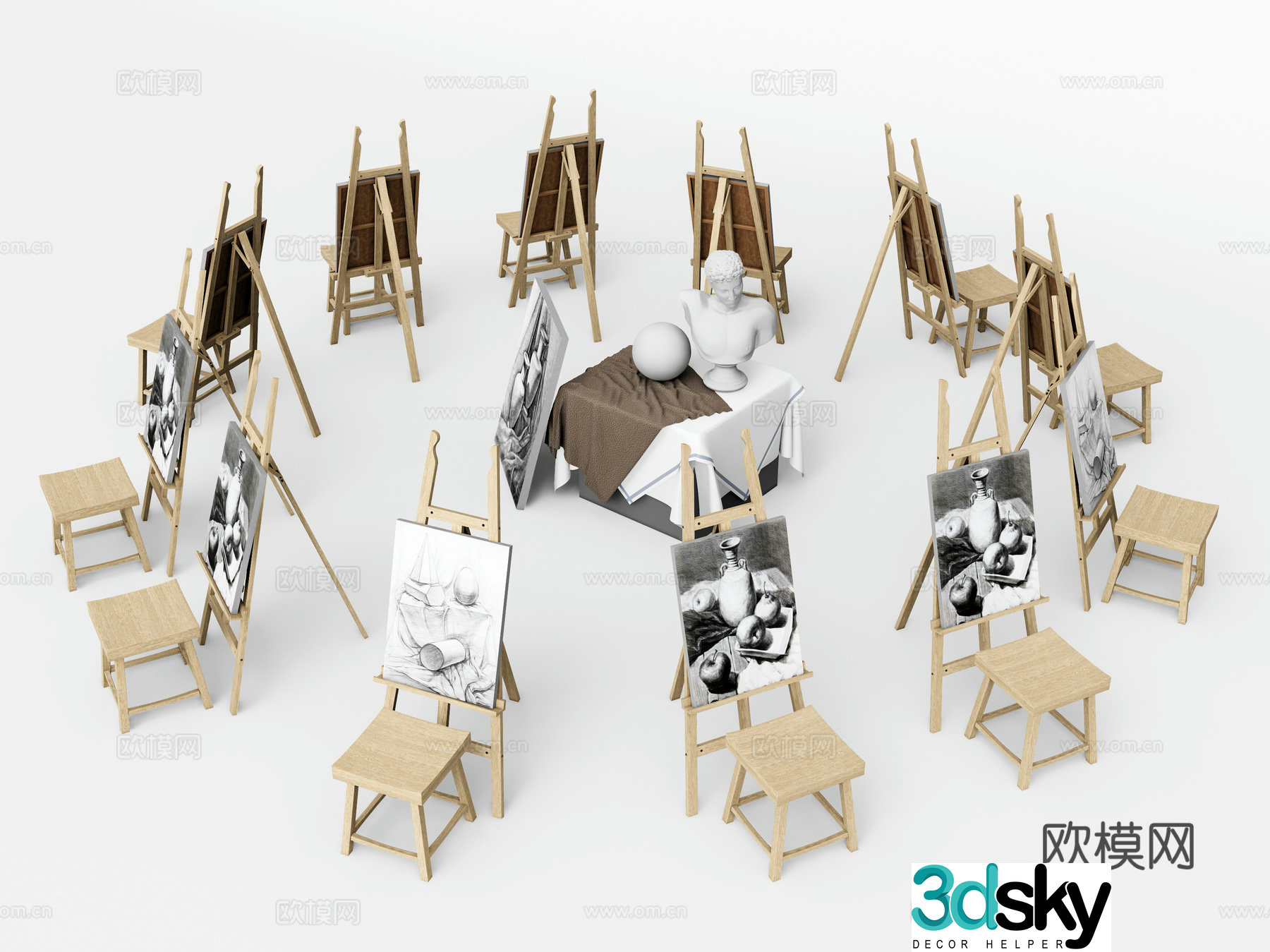 Modern easel Art equipment Gypsum sculpture 3d model