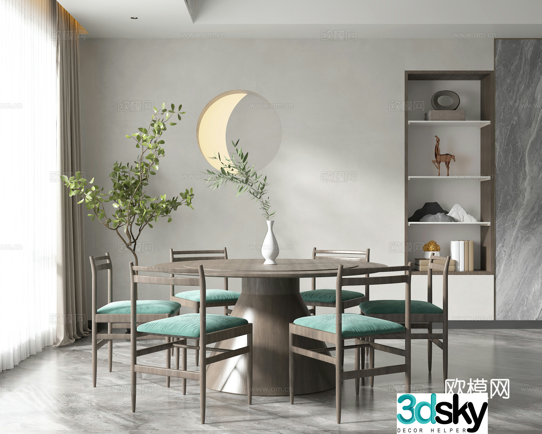 New Chinese restaurant round table and chair combination 3D model