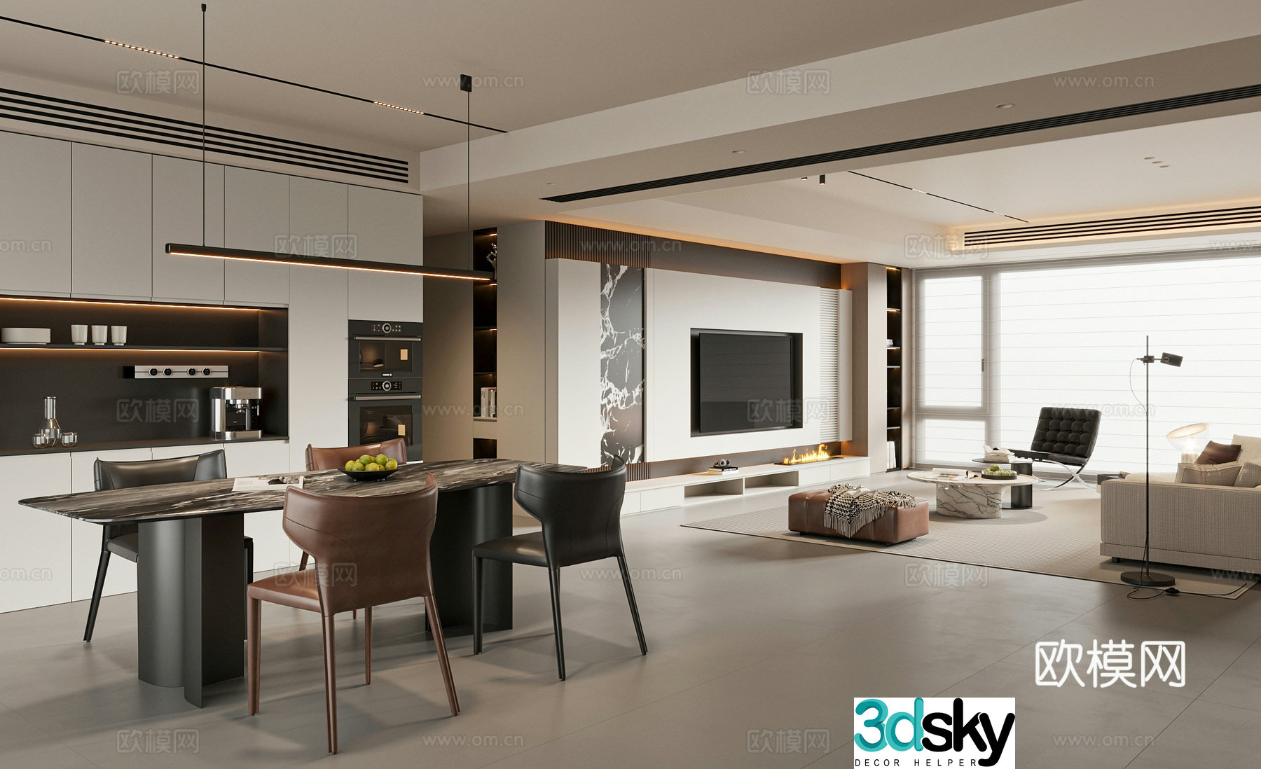 Modern living and dining room sofa and coffee table combination TV cabinet dining table and chair combination sideboard leisure chair 3d model