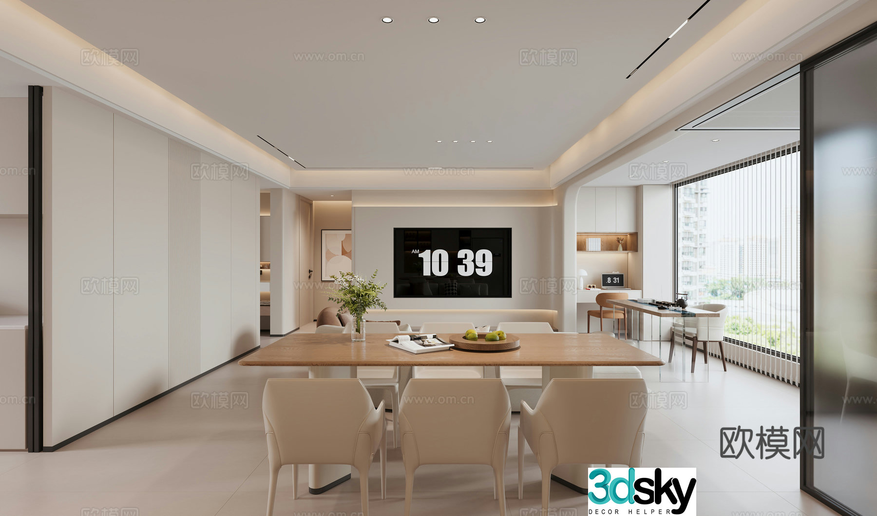 Modern living and dining room 3d model