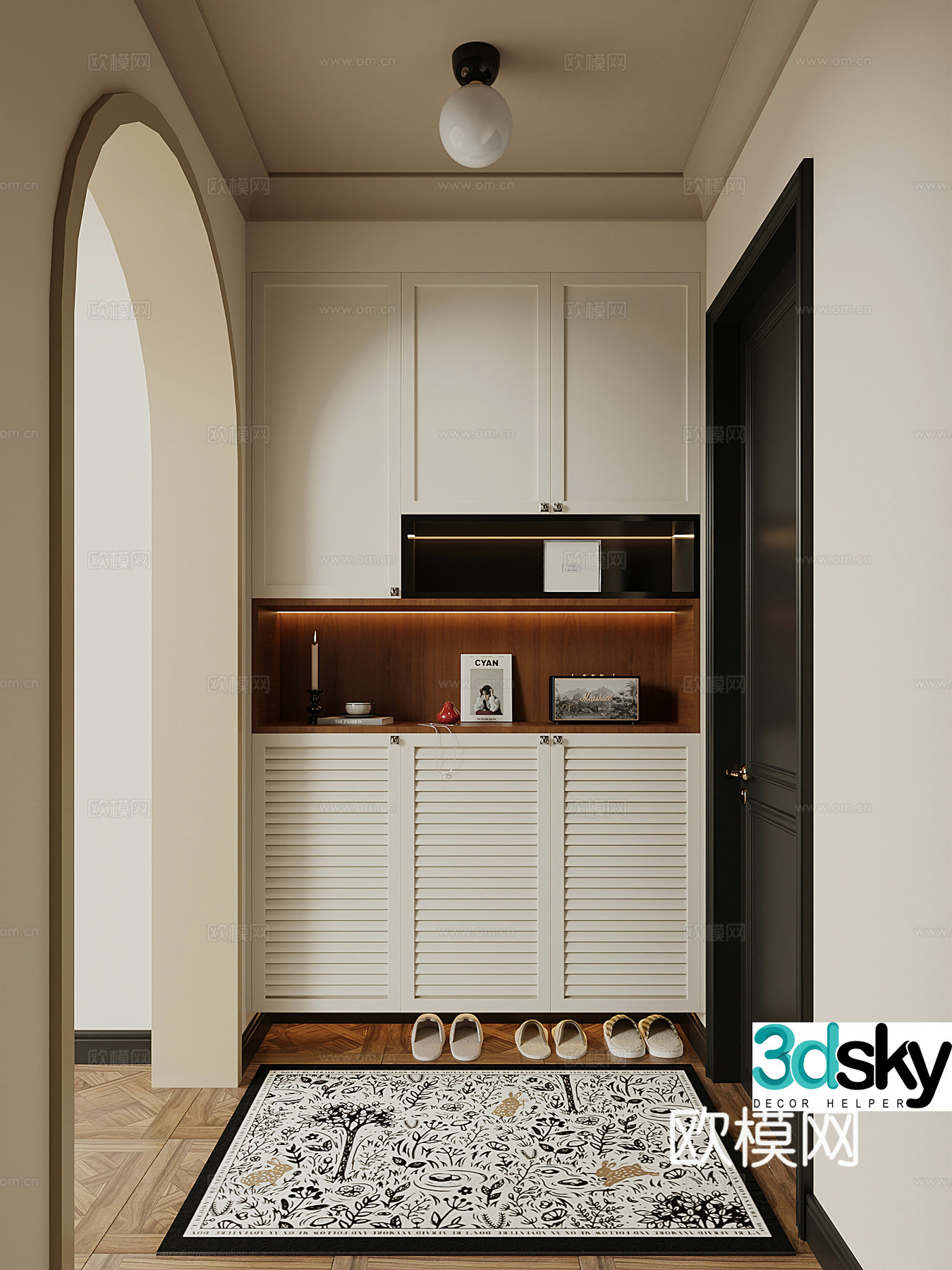 Medium cream shoe cabinet 3d model