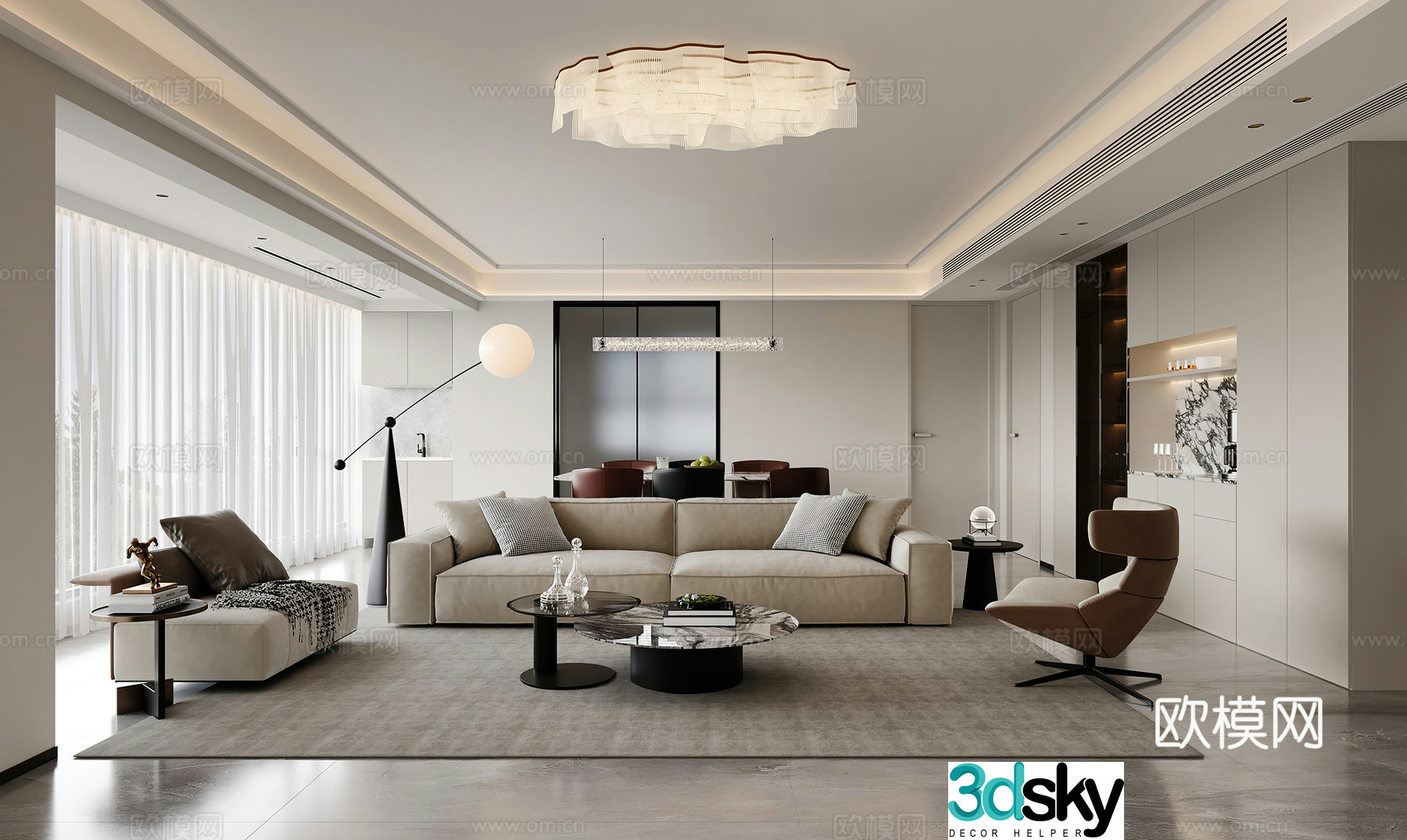 Modern living and dining room combination sofa leisure chair side table corner table floor lamp modern living room 3D model
