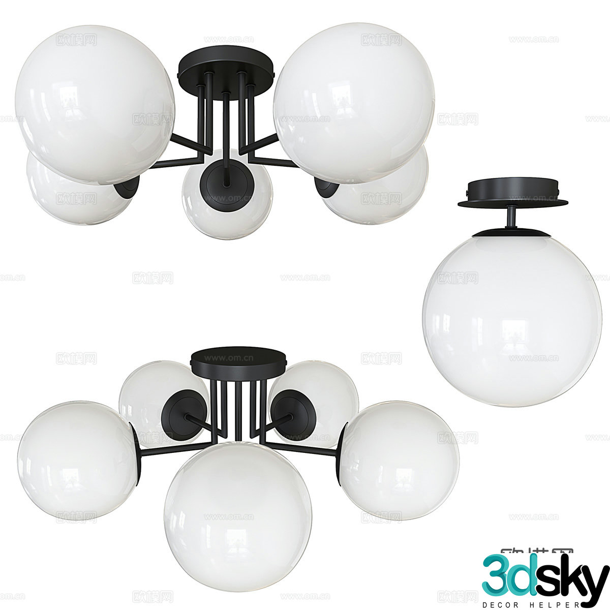 Modern Italian minimalist spherical glass ceiling lamp 3D model