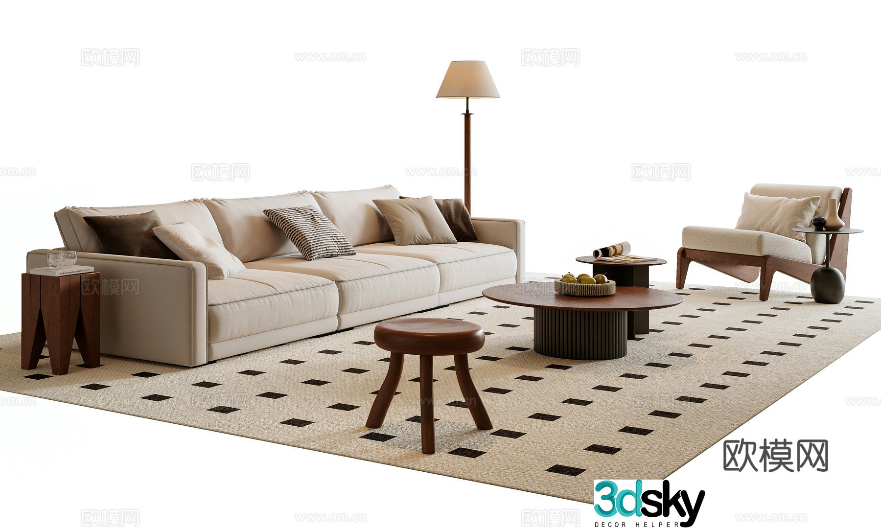 Medium style sofa coffee table combination 3D model