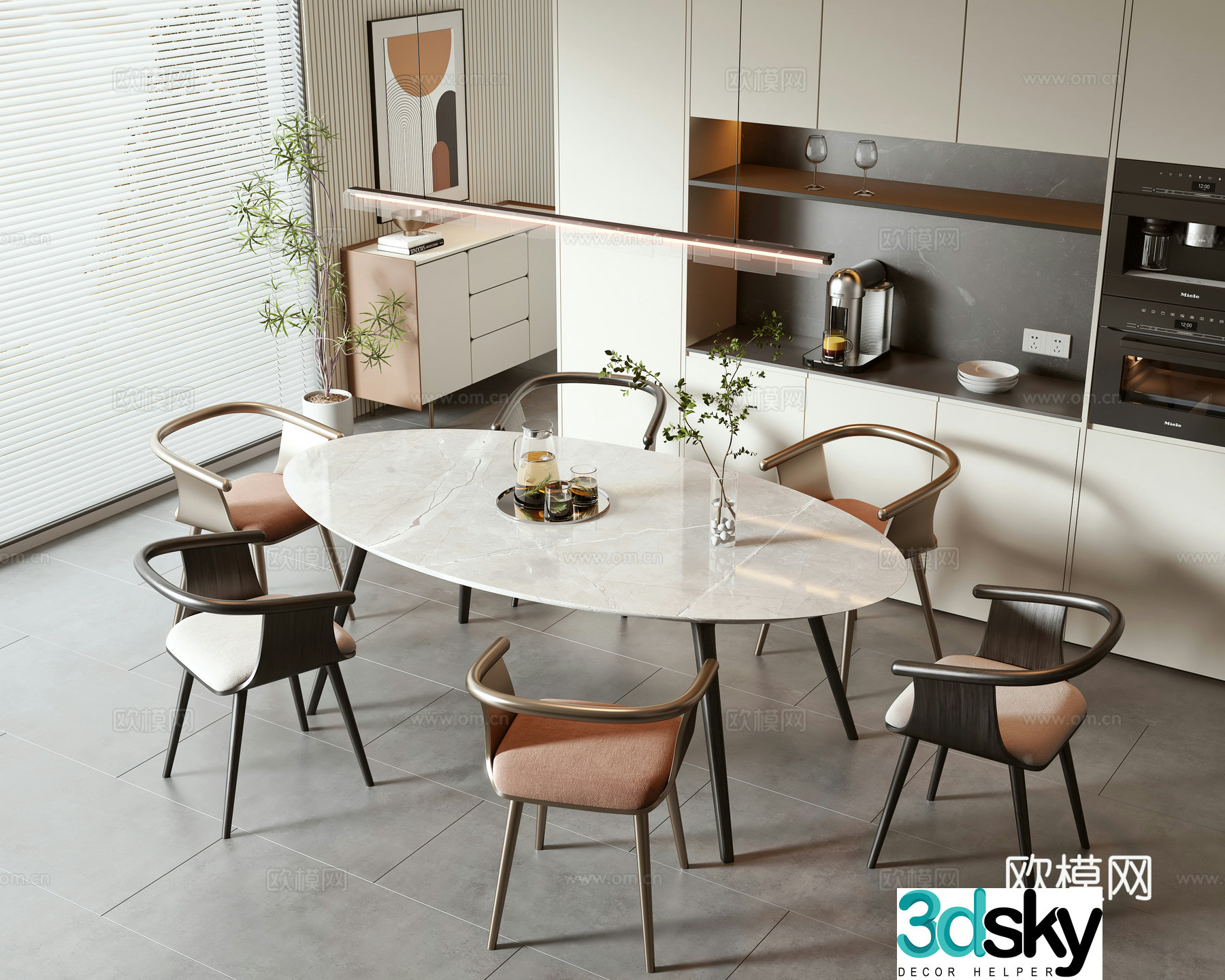 Modern dining table and chair combination 3D model