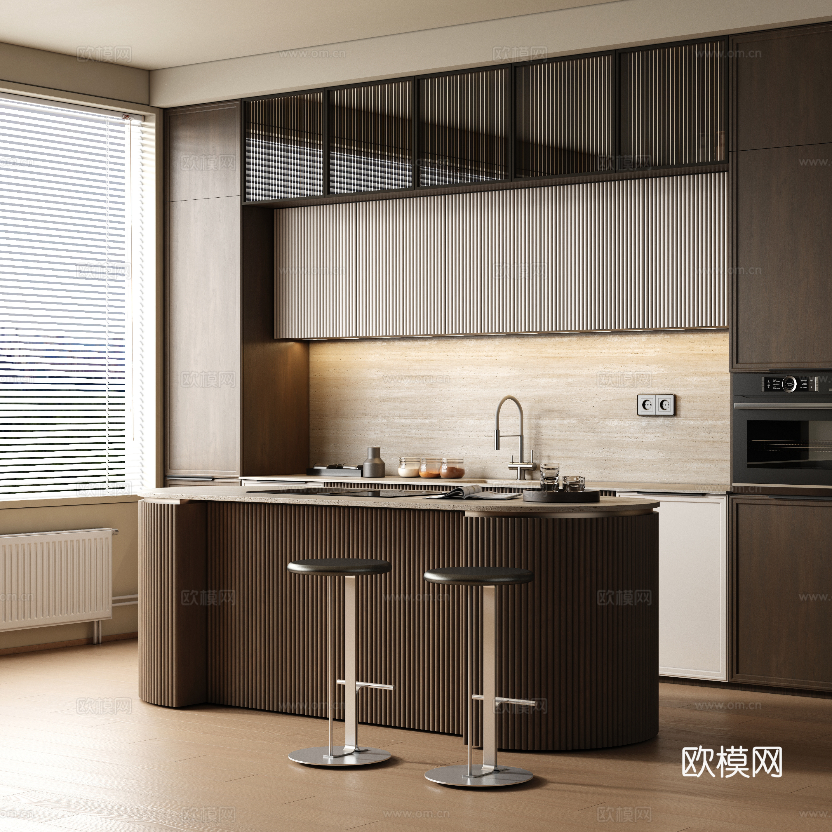 Modern retro style room dining room kitchen bar kitchen island kitchen semi-open kitchen 3d model