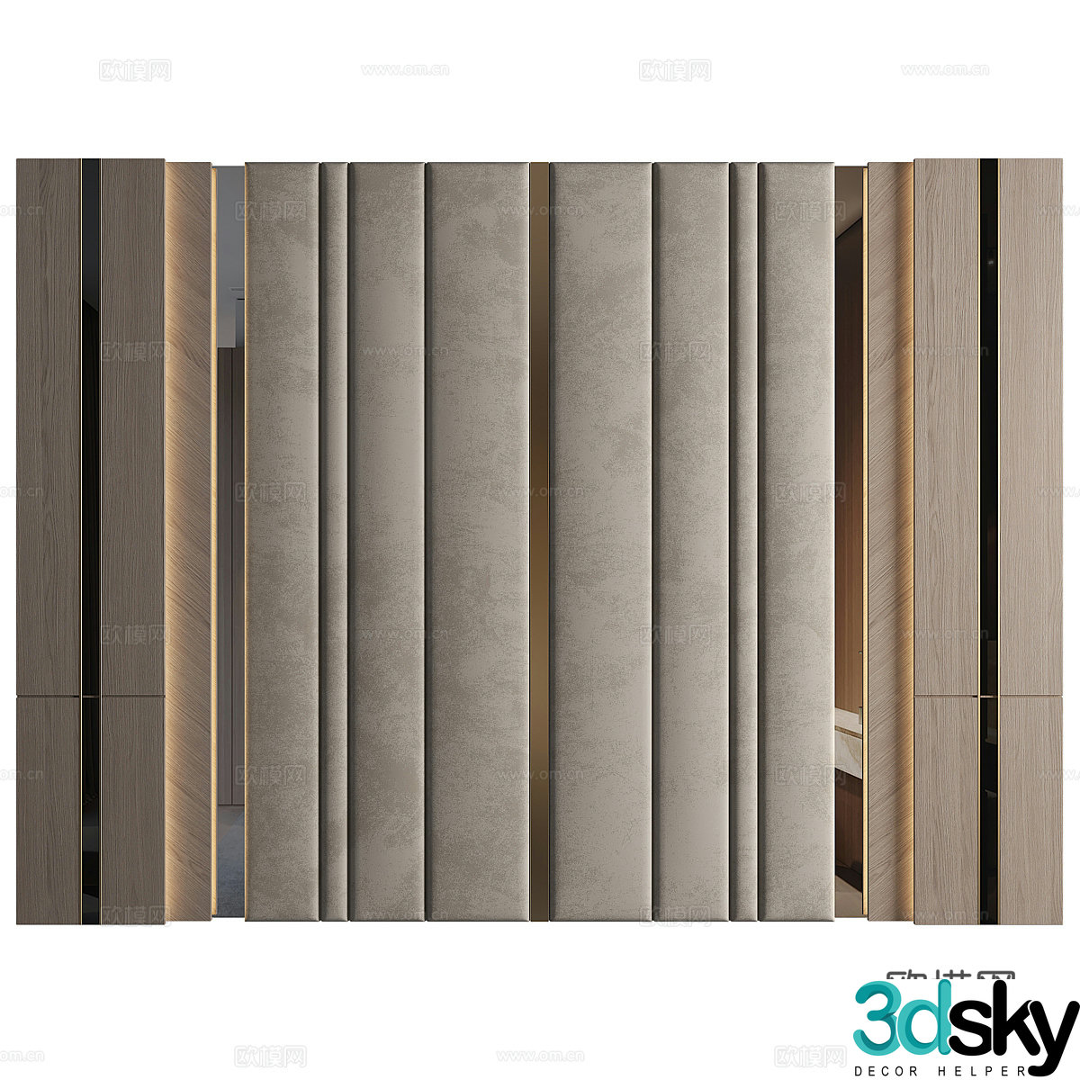 New Chinese style light luxury bedside background wall 3D model