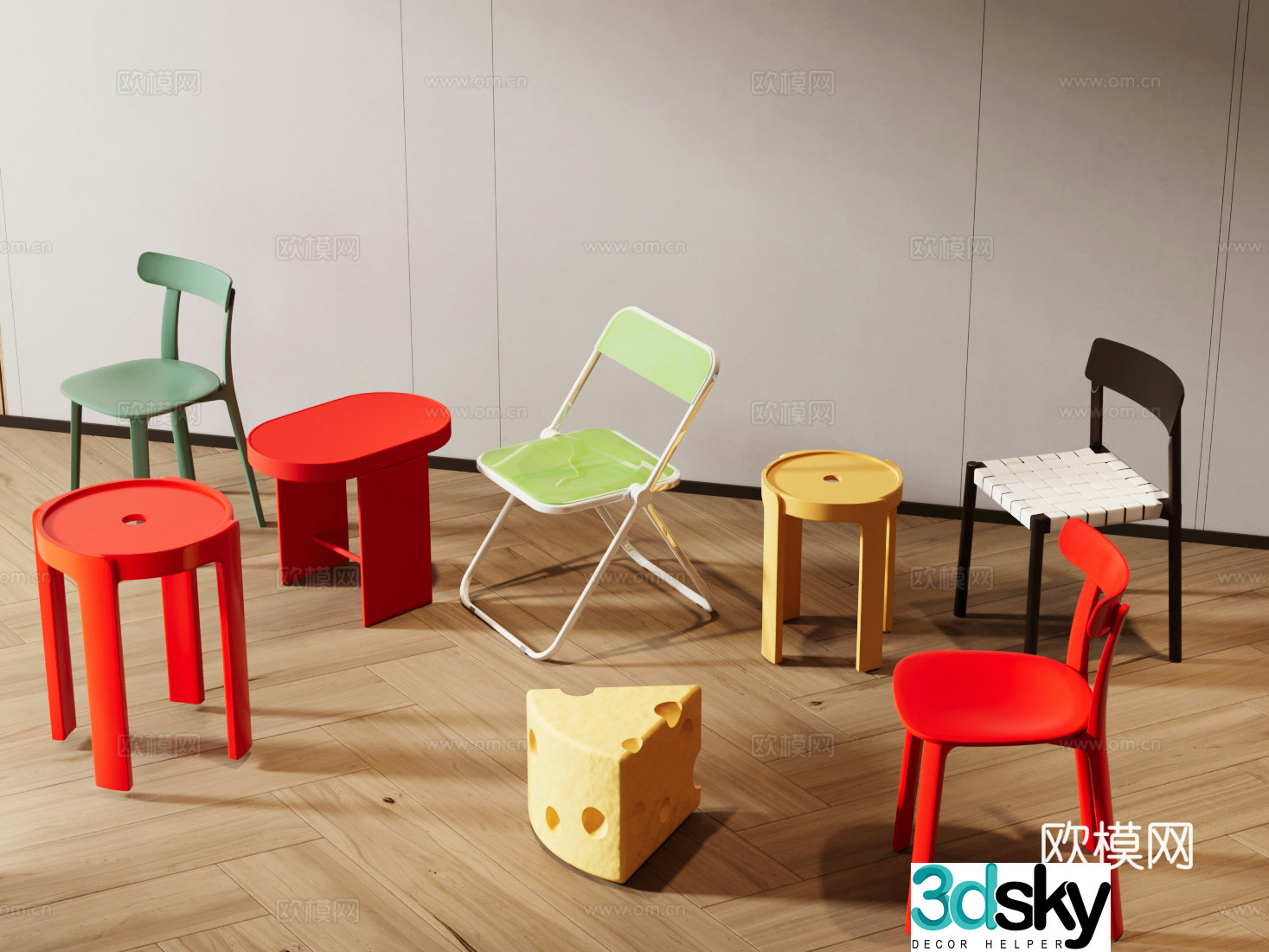 Plastic dining chair Memphis single chair Bauhaus chair Postmodern chair Dopamine dining chair 3d model