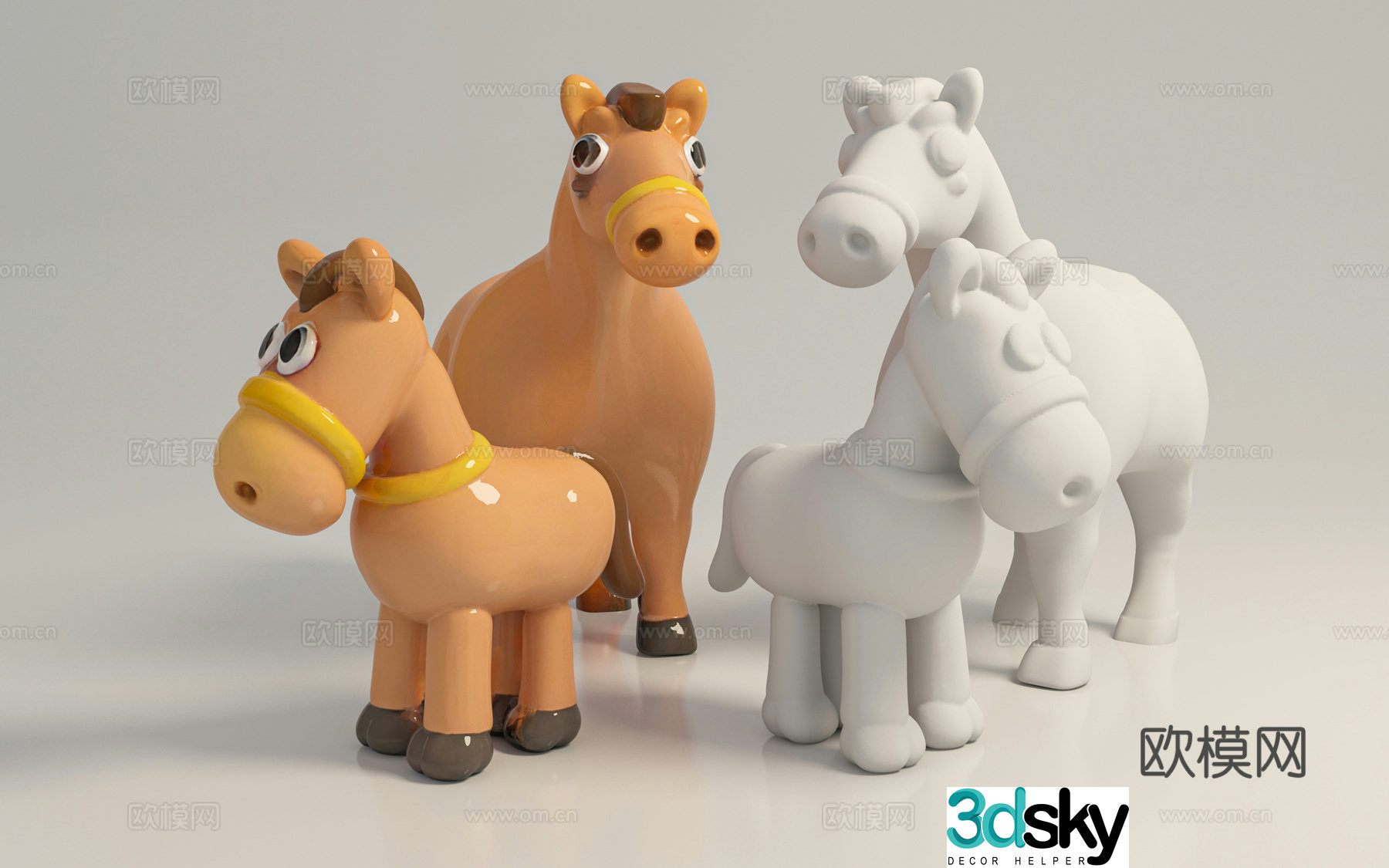 Horse cartoon sculpture decoration ornament game props doll figure game field 3d model