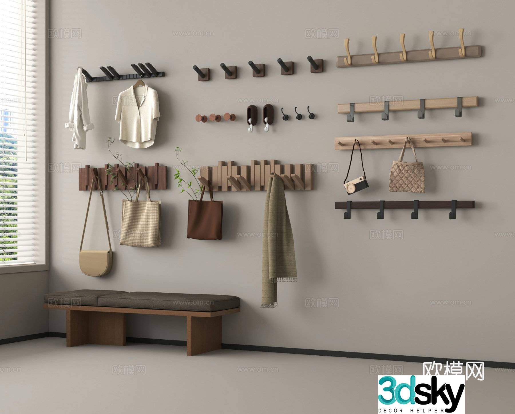 Hook Clothes hook Shoe and Stool 3D Model