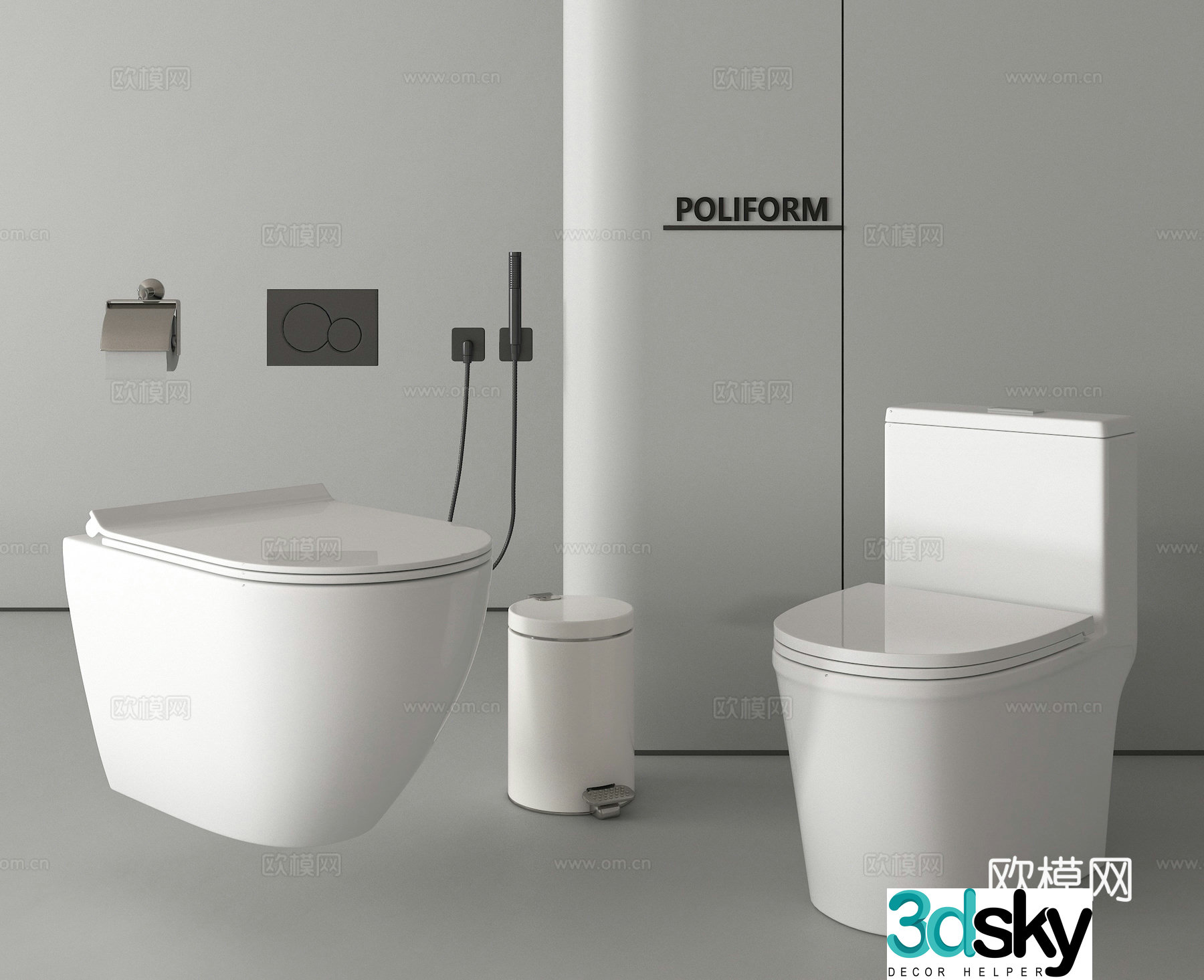 Toilet toilet trash can 3d model