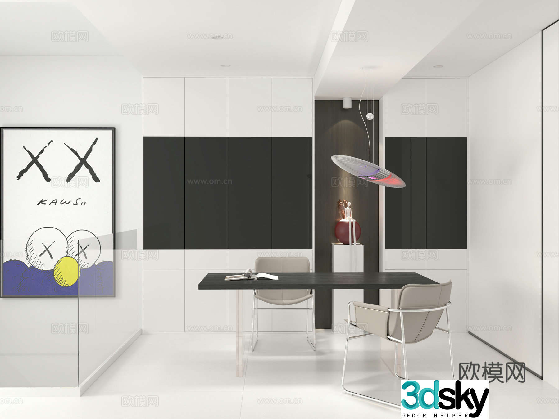 Modern minimalist aisle study room 3D model