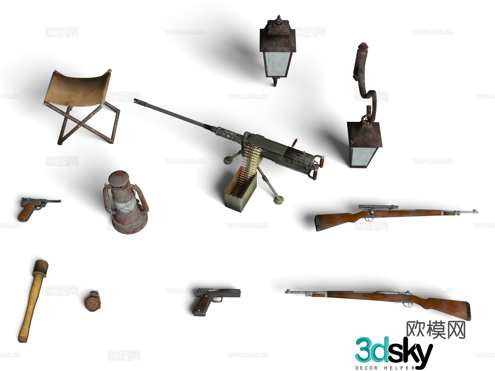 Pistol machine gun rifle ammunition box military equipment items and facilities ammunition cool world 3d model